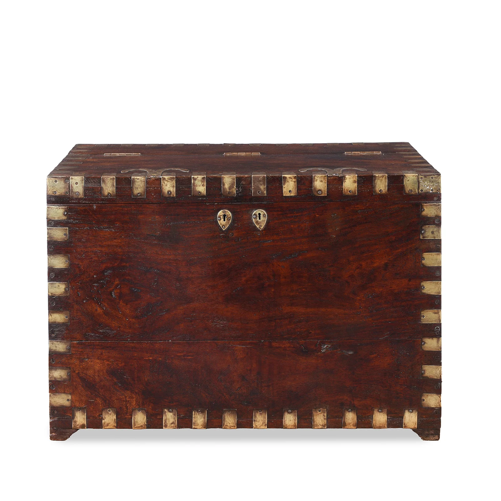Brass Bound Teak Chest From Shekhawati - 19th Century
