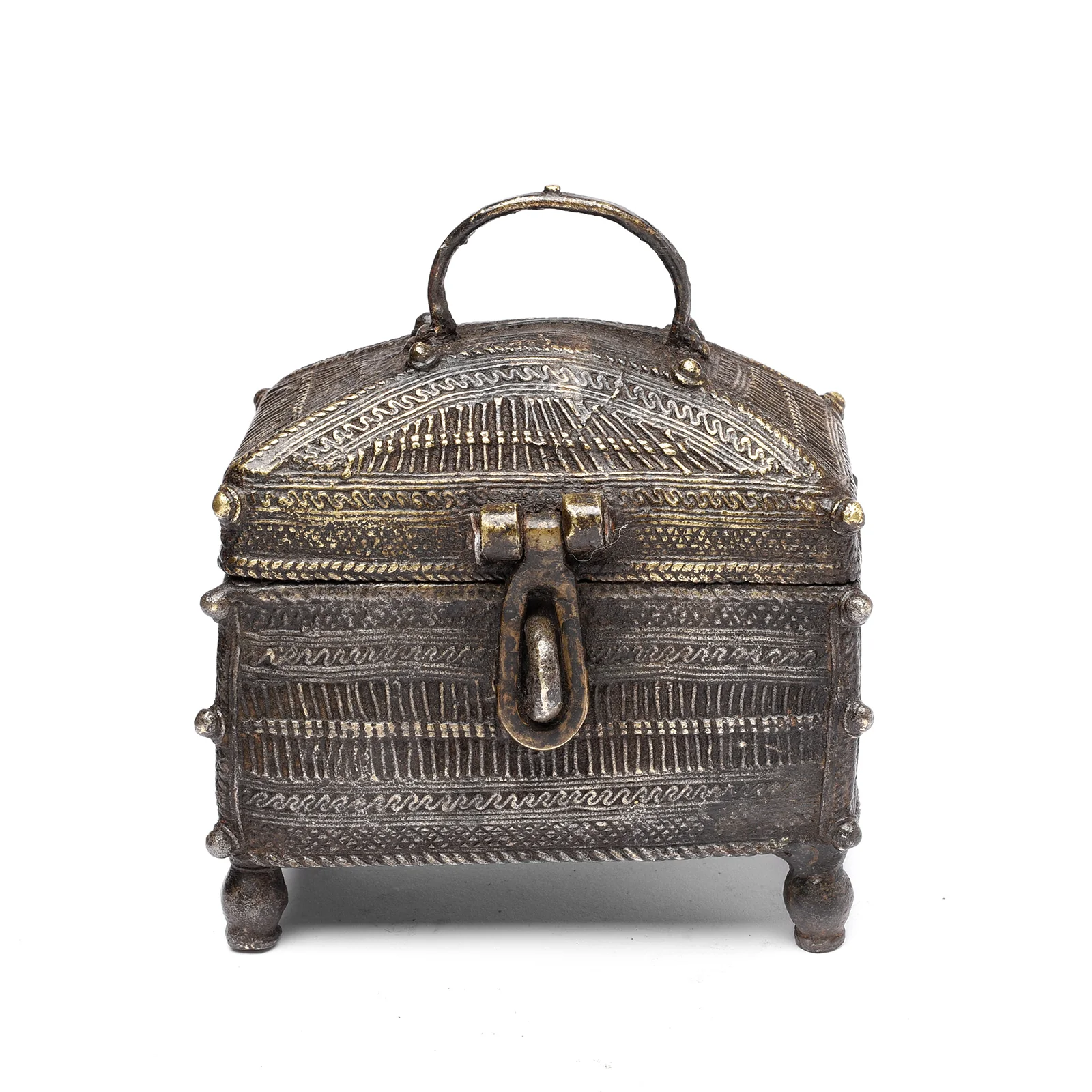 Brass Dhokra Work Money Box From Orissa - 19thC