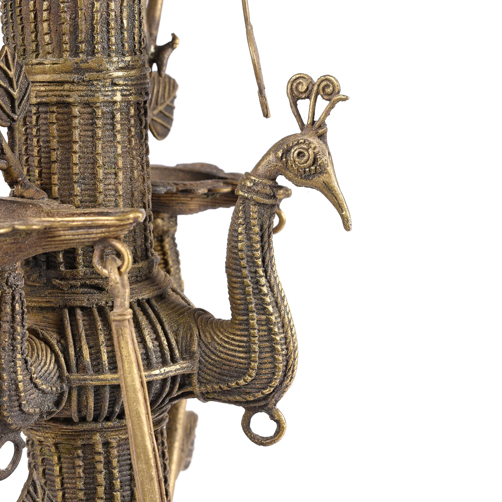 Brass Dhokra Tree Of Life Oil Lamp From Chhattisgarh - Ca 1900 - Image 3
