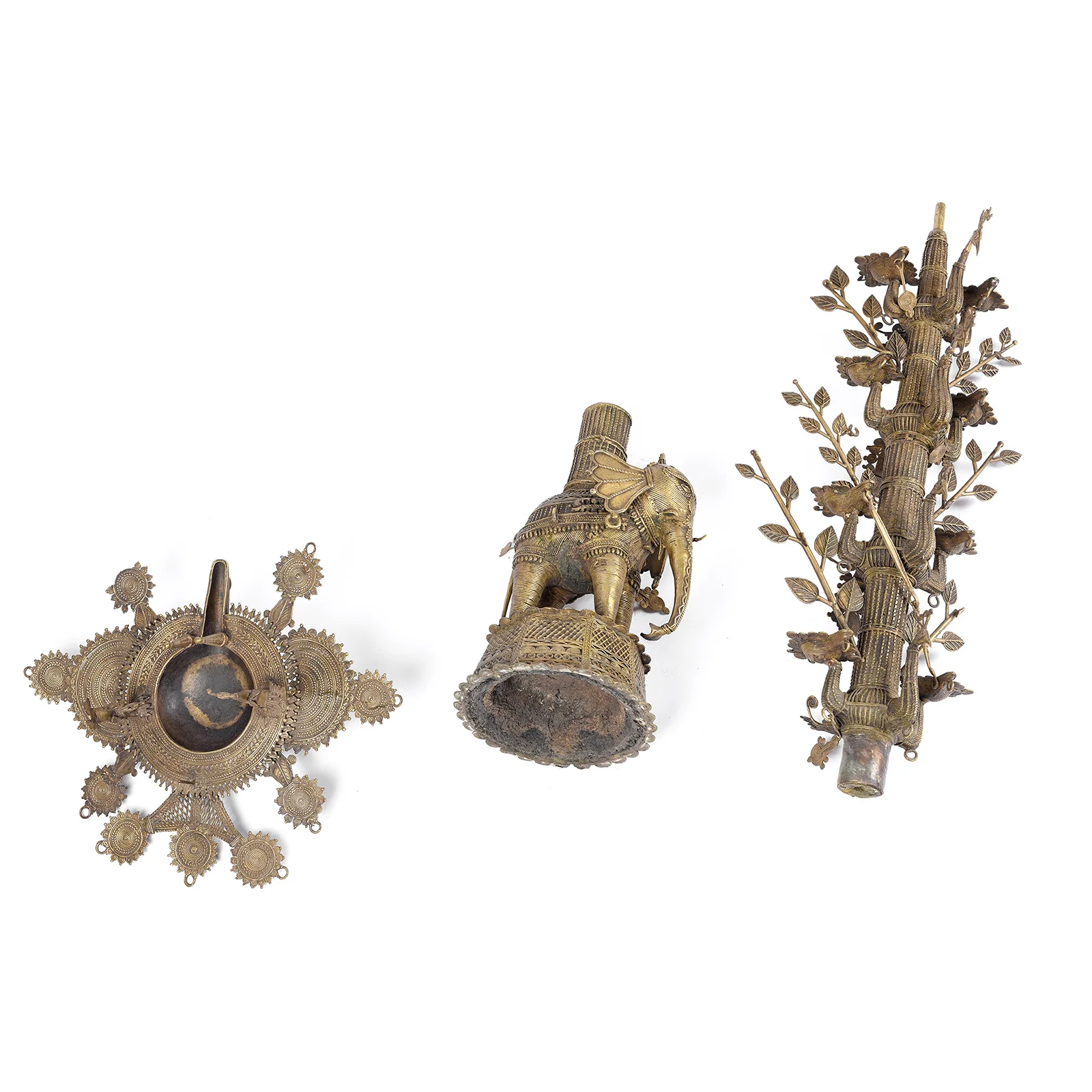 Brass Dhokra Tree Of Life Oil Lamp From Chhattisgarh - Ca 1900 - Image 7