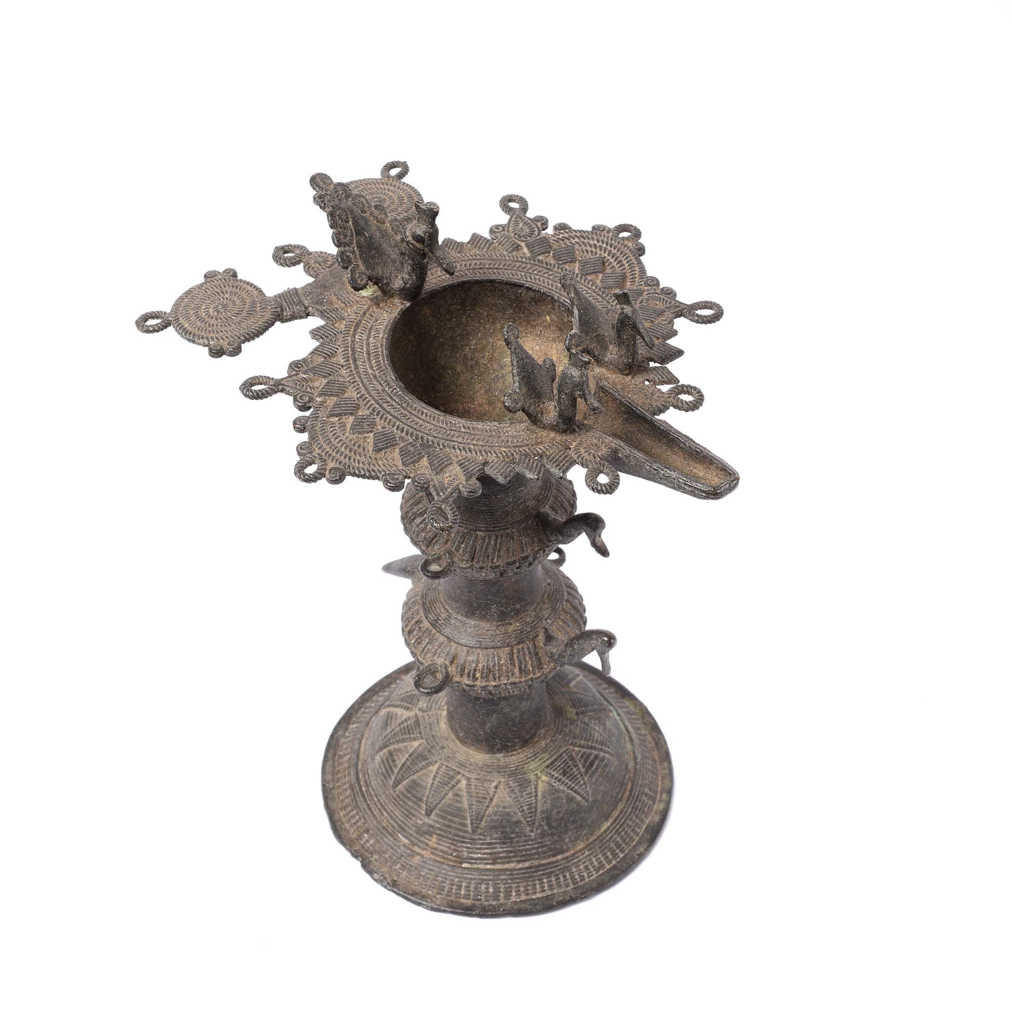 Brass Dhokra Work Oil Lamp From Chhattisgarh- 19thC - Image 2