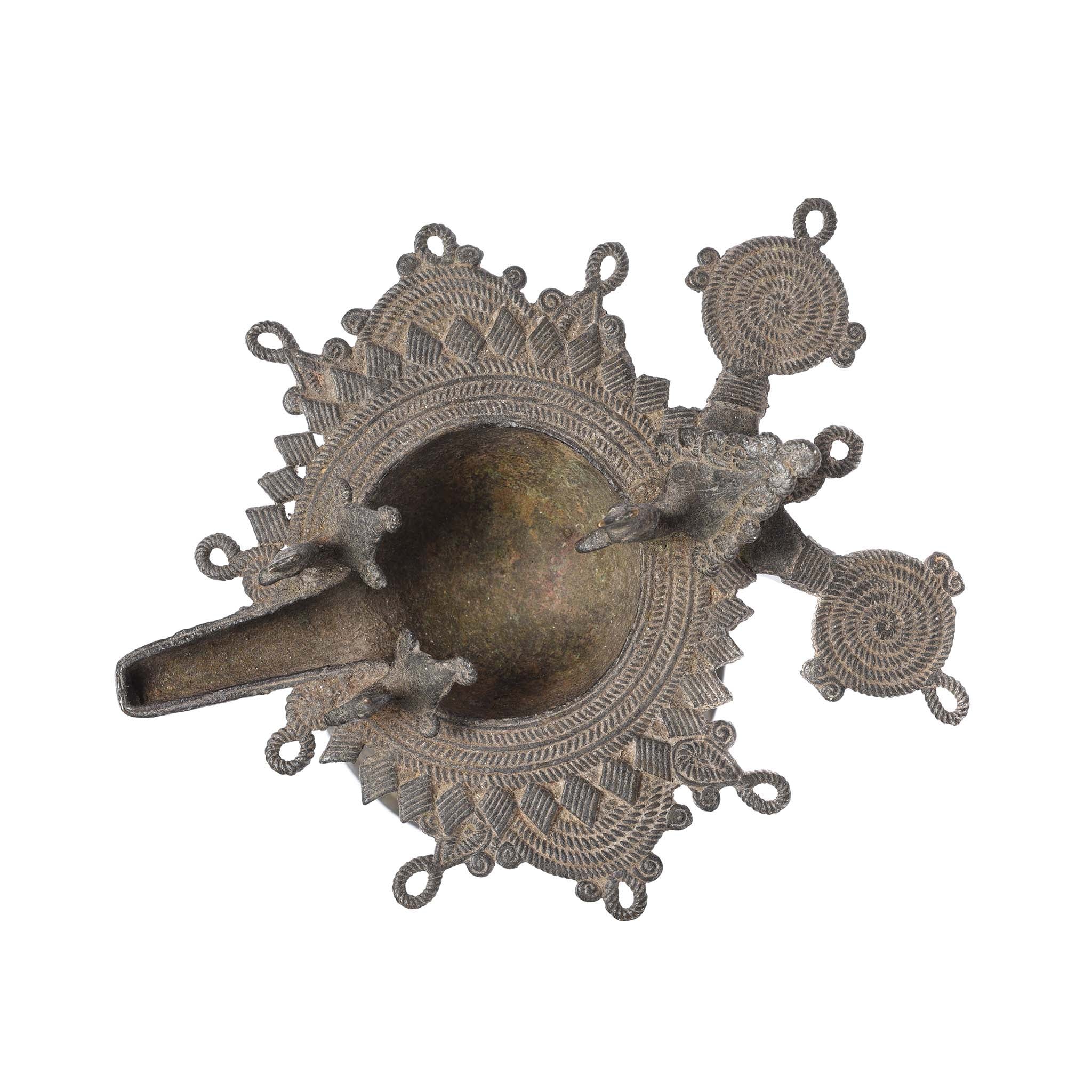 Brass Dhokra Work Oil Lamp From Chhattisgarh- 19thC - Image 4