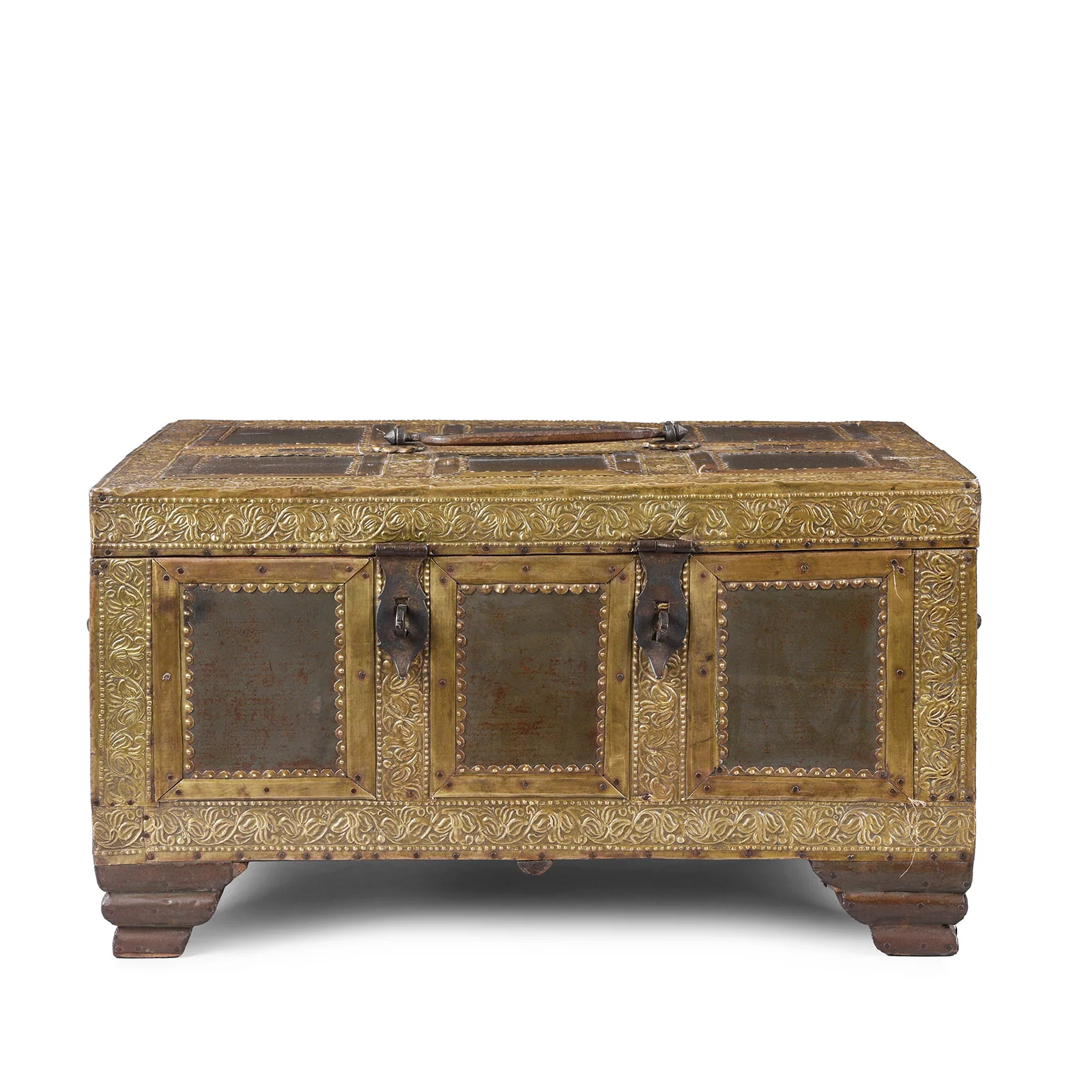 Brass & Iron Marwari Trousseau Box From Shekhawati - 19th Century