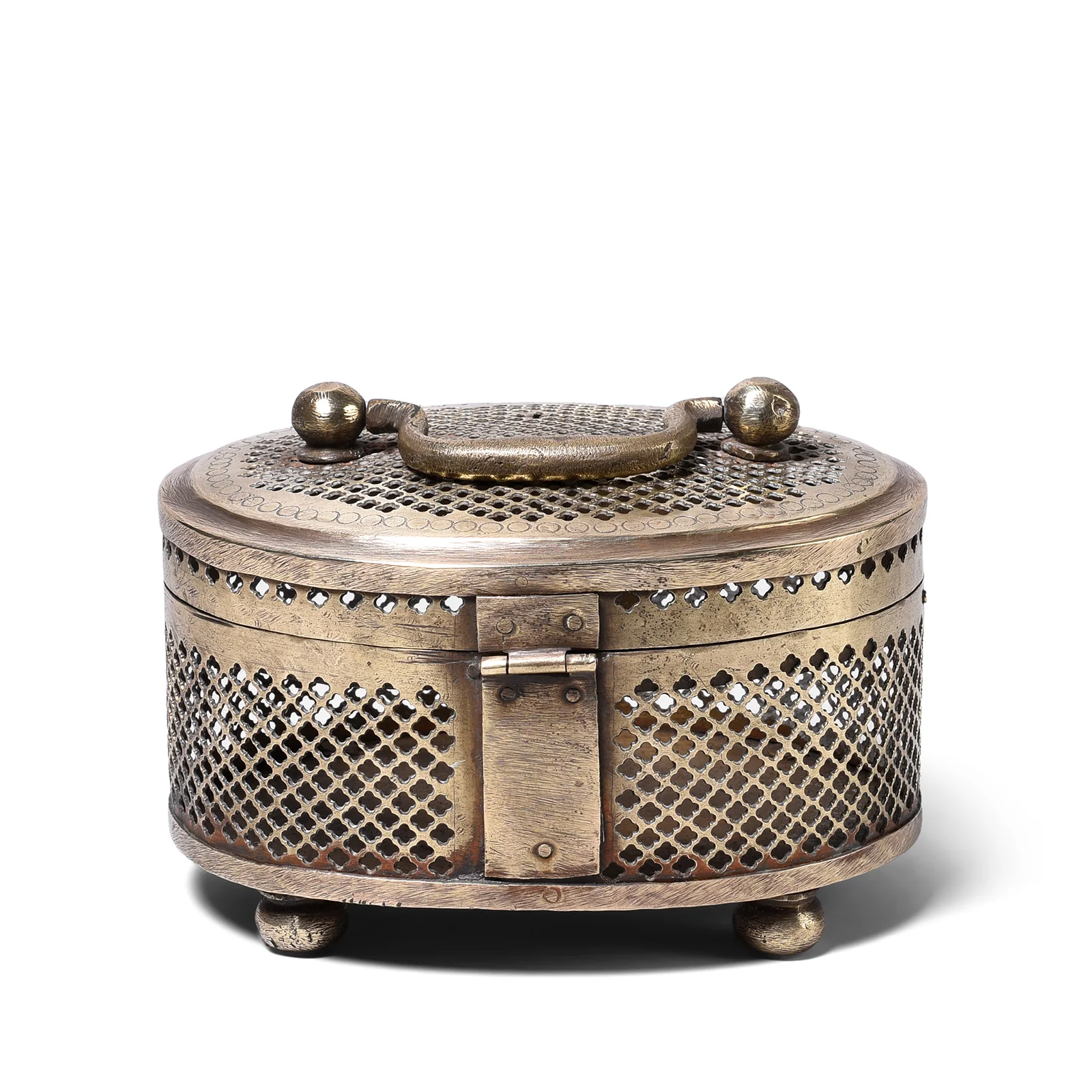 Brass Jali Work Paan Box From Rajasthan - Early 20th Century - Image 5