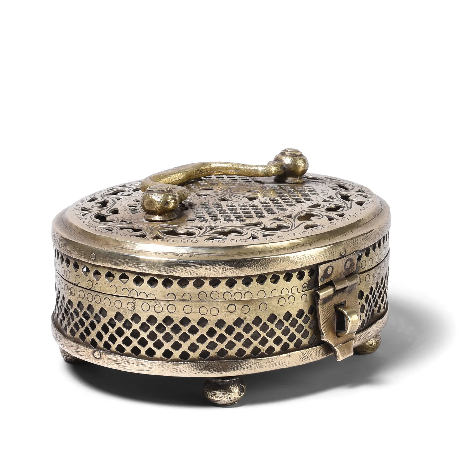 Brass Jali Work Paan Box From Rajasthan - Early 20th Century - Image 3