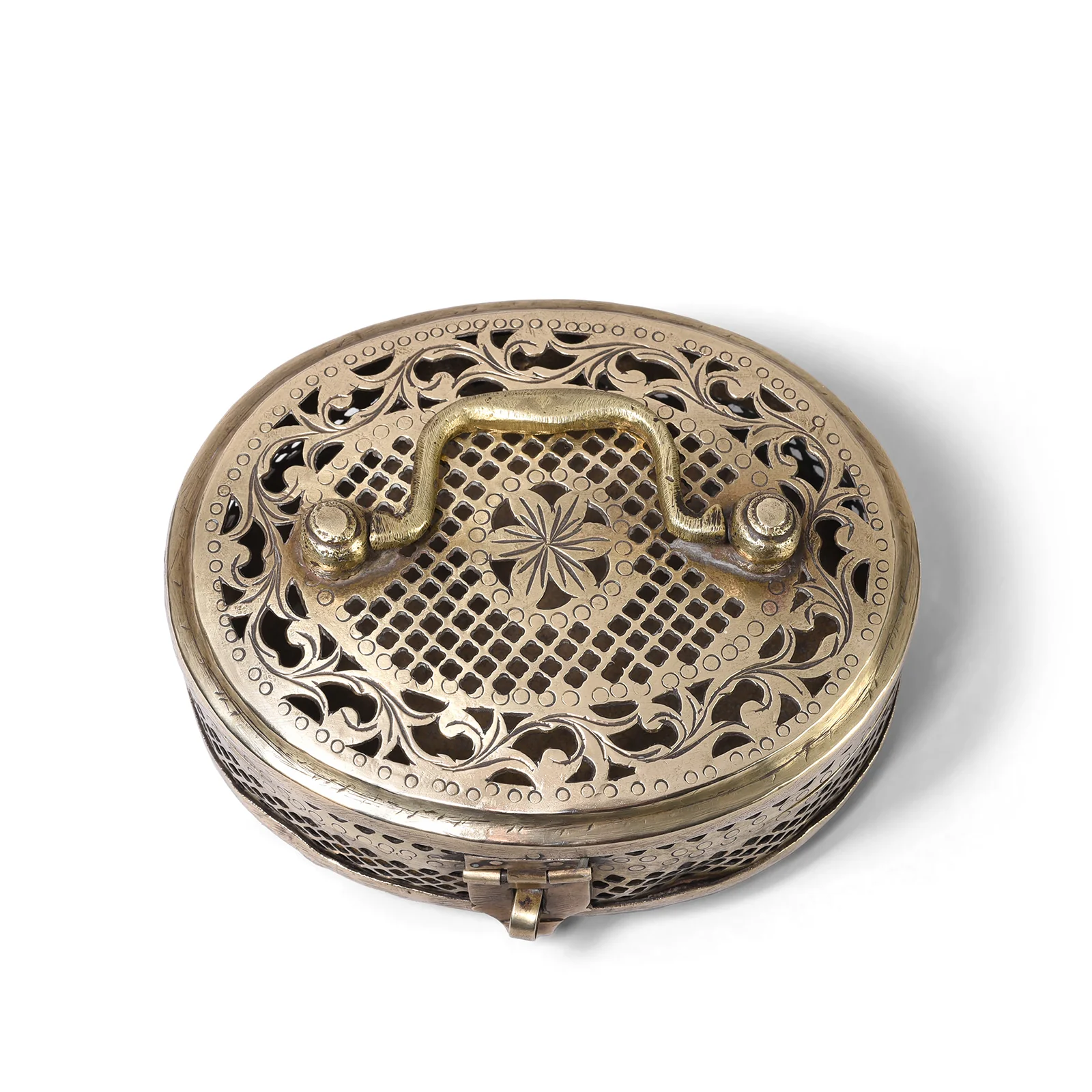 Brass Jali Work Paan Box From Rajasthan - Early 20th Century - Image 4