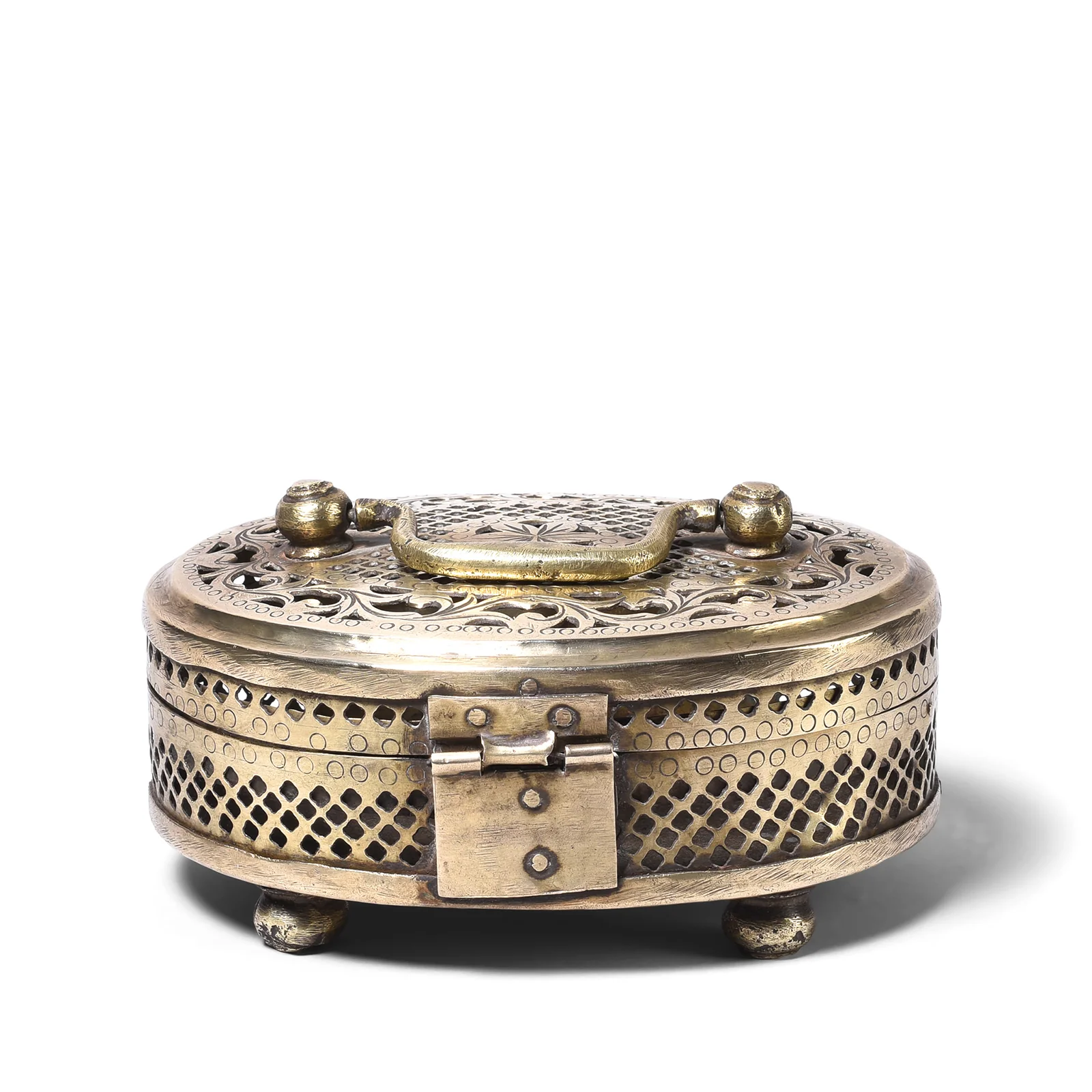 Brass Jali Work Paan Box From Rajasthan - Early 20th Century - Image 6