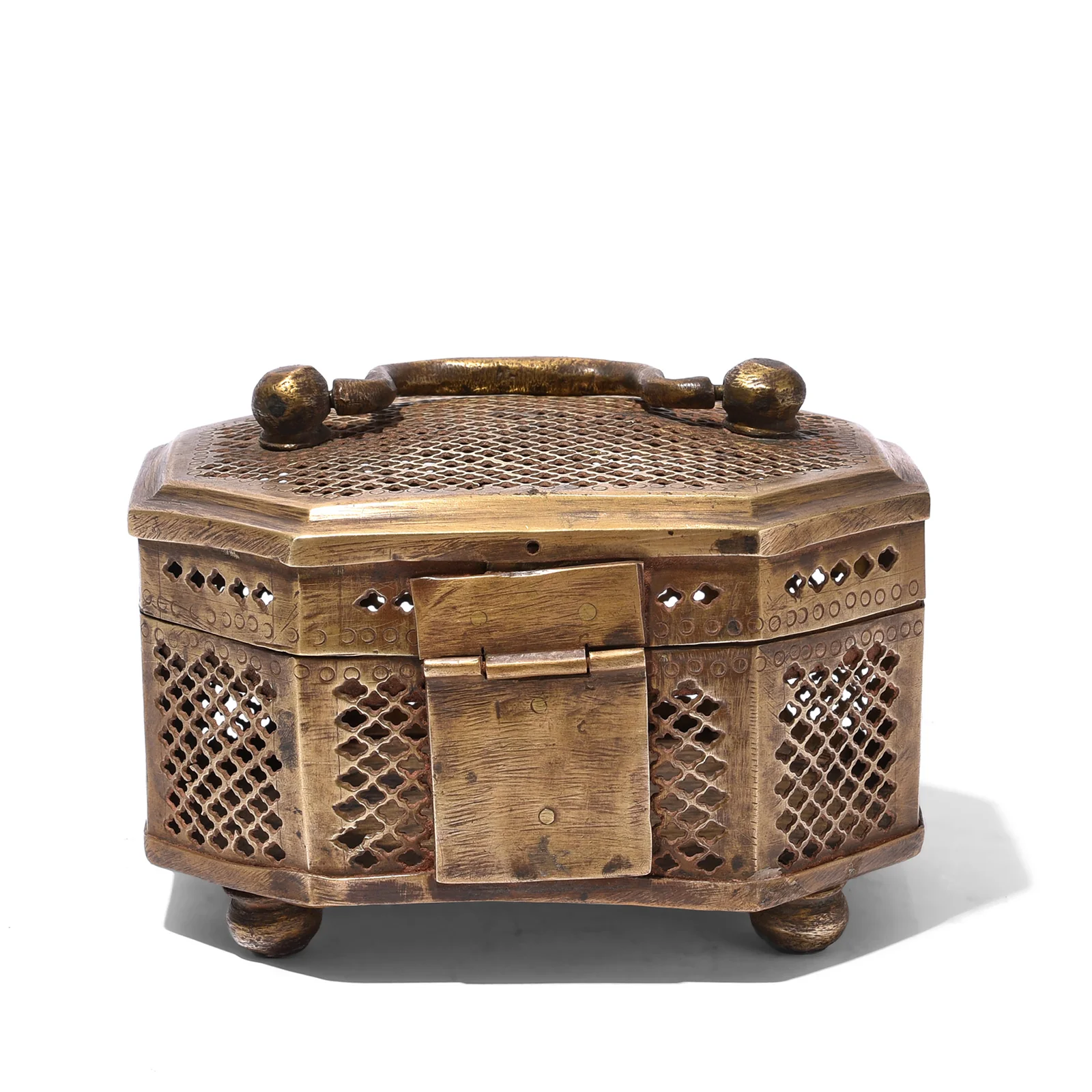 Octagonal Brass Jali Betel Box From Rajasthan - Early 20th Century - Image 5