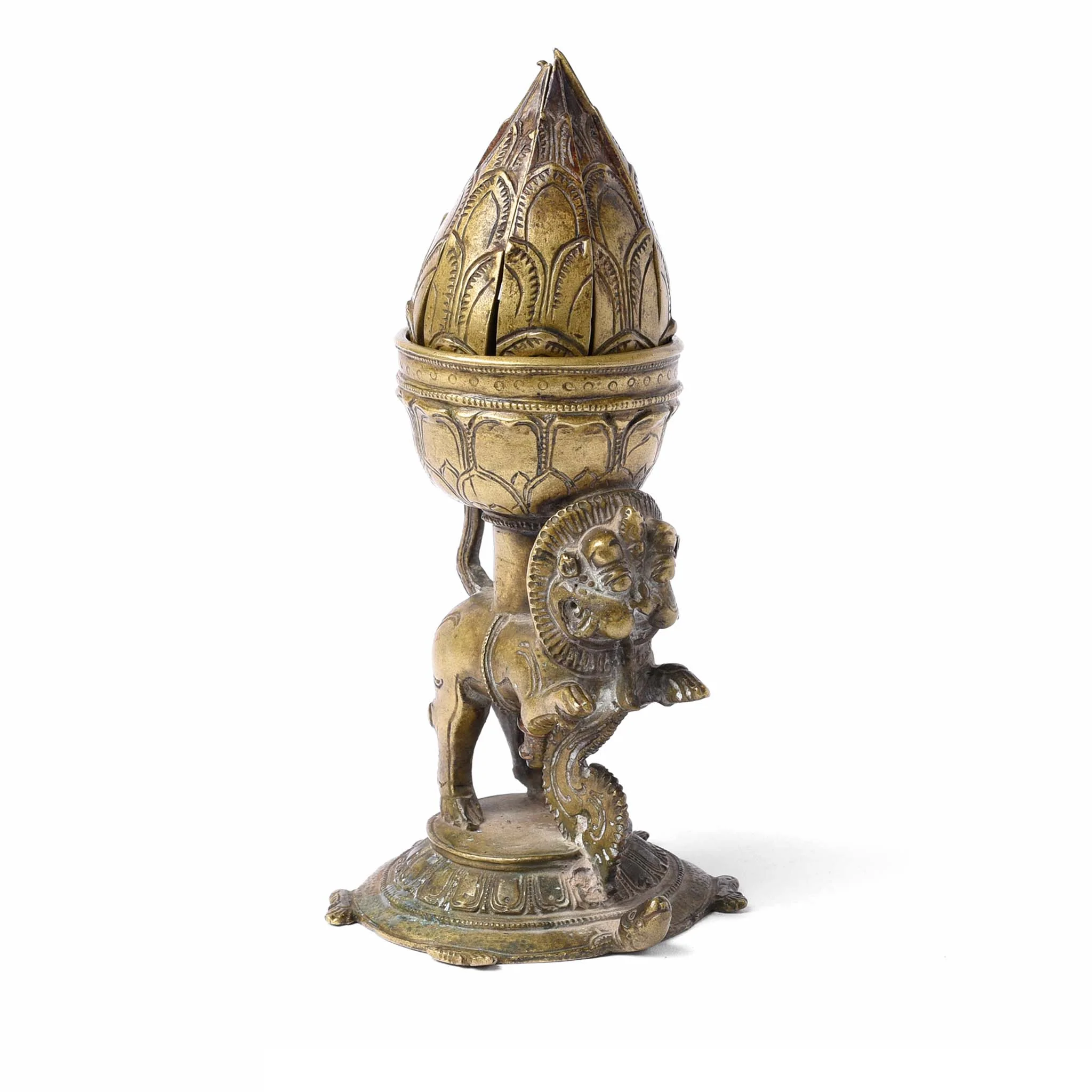 Brass Lotus Incense Burner from South India - 19thC - Image 4