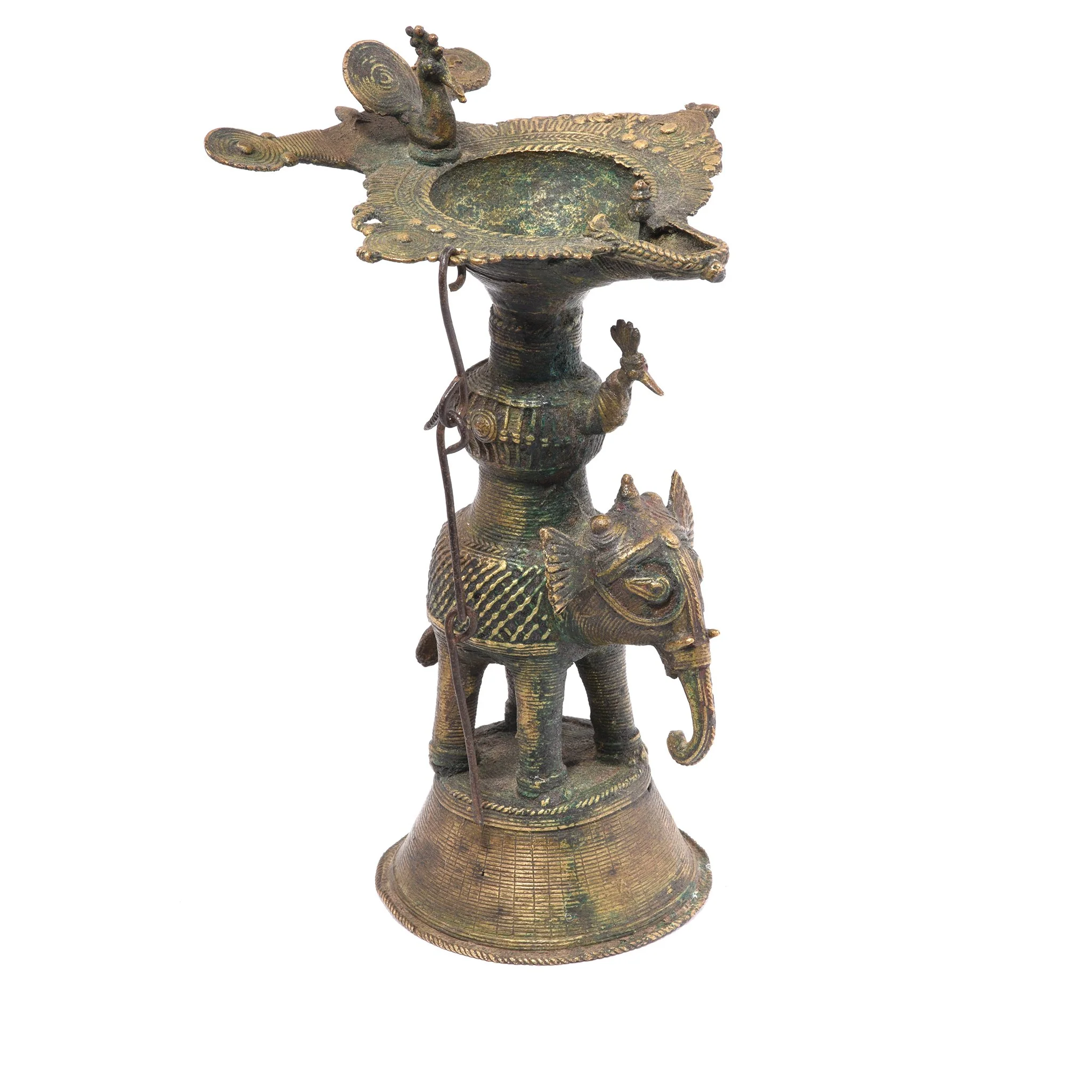 Brass Dhokra Work Elephant Oil Lamp From Chhattisgarh - Ca 1910