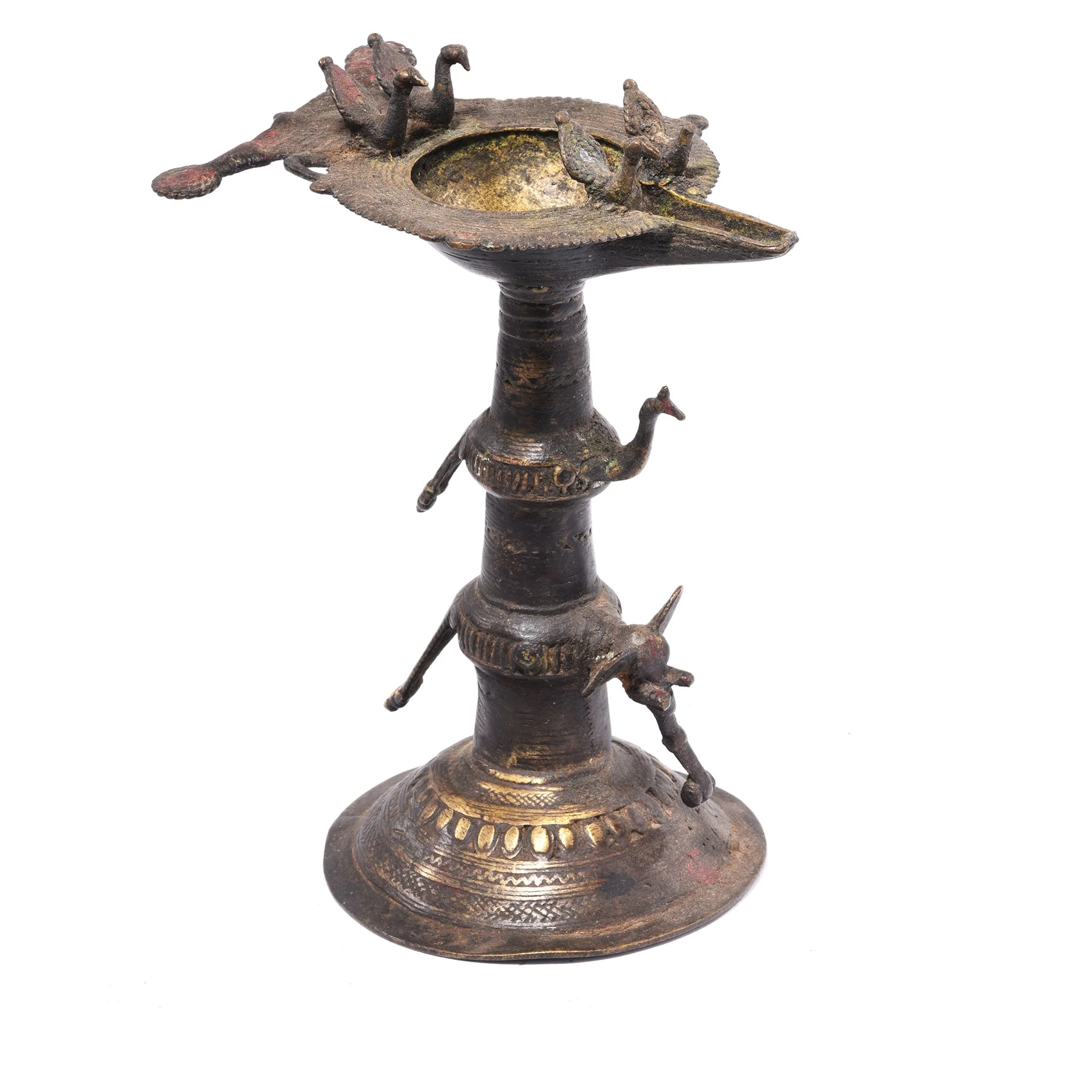 Brass Dhokra Work Oil Lamp From Chhattisgarh - Ca 1910