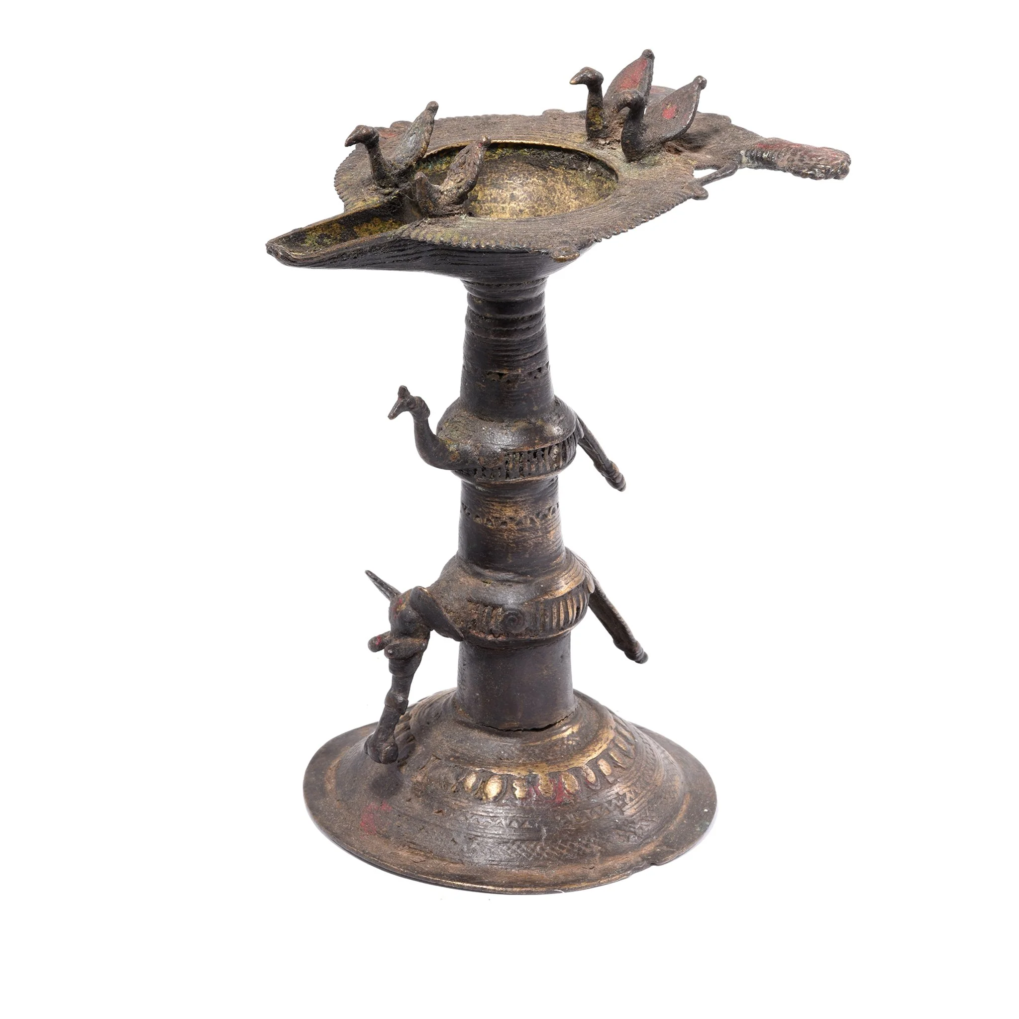 Brass Dhokra Work Oil Lamp From Chhattisgarh - Ca 1910 - Image 5