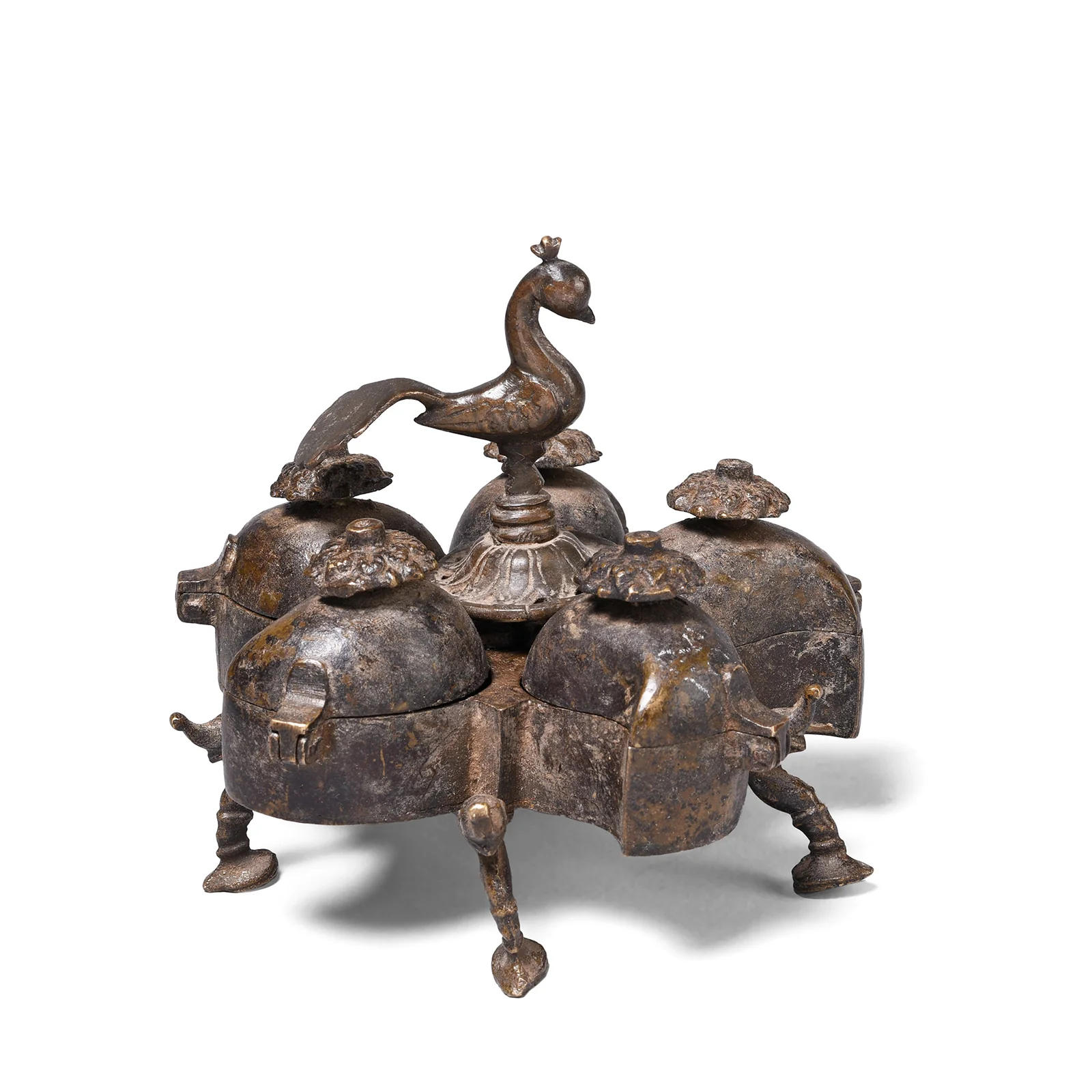 Brass Peacock Cosmetic Box From Rajasthan - 19th Century