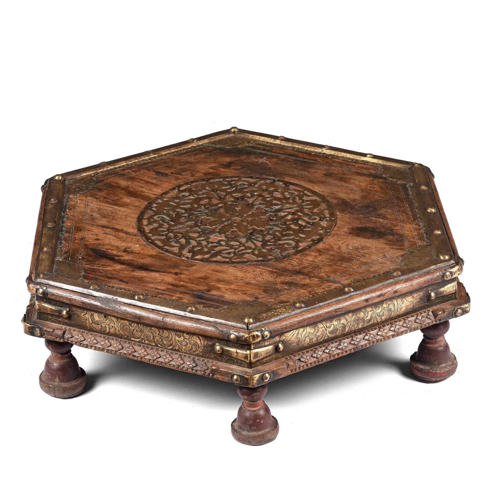Brass & Rosewood Prayer Table from Gujarat - 19thC
