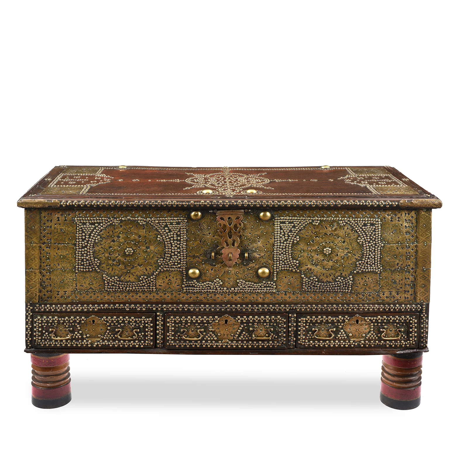 Brass Studded Teak Zanzibar Chest From Surat - 19th Century