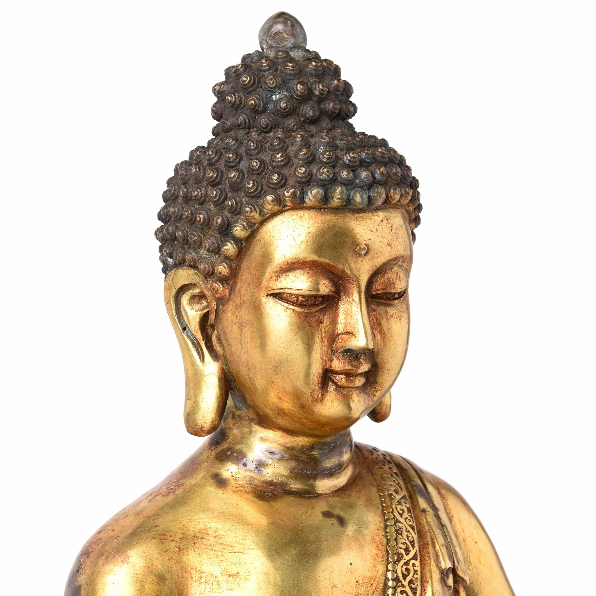 Gilt Bronze Sitting Buddha Statue - Varada Mudra Pose - Image 5
