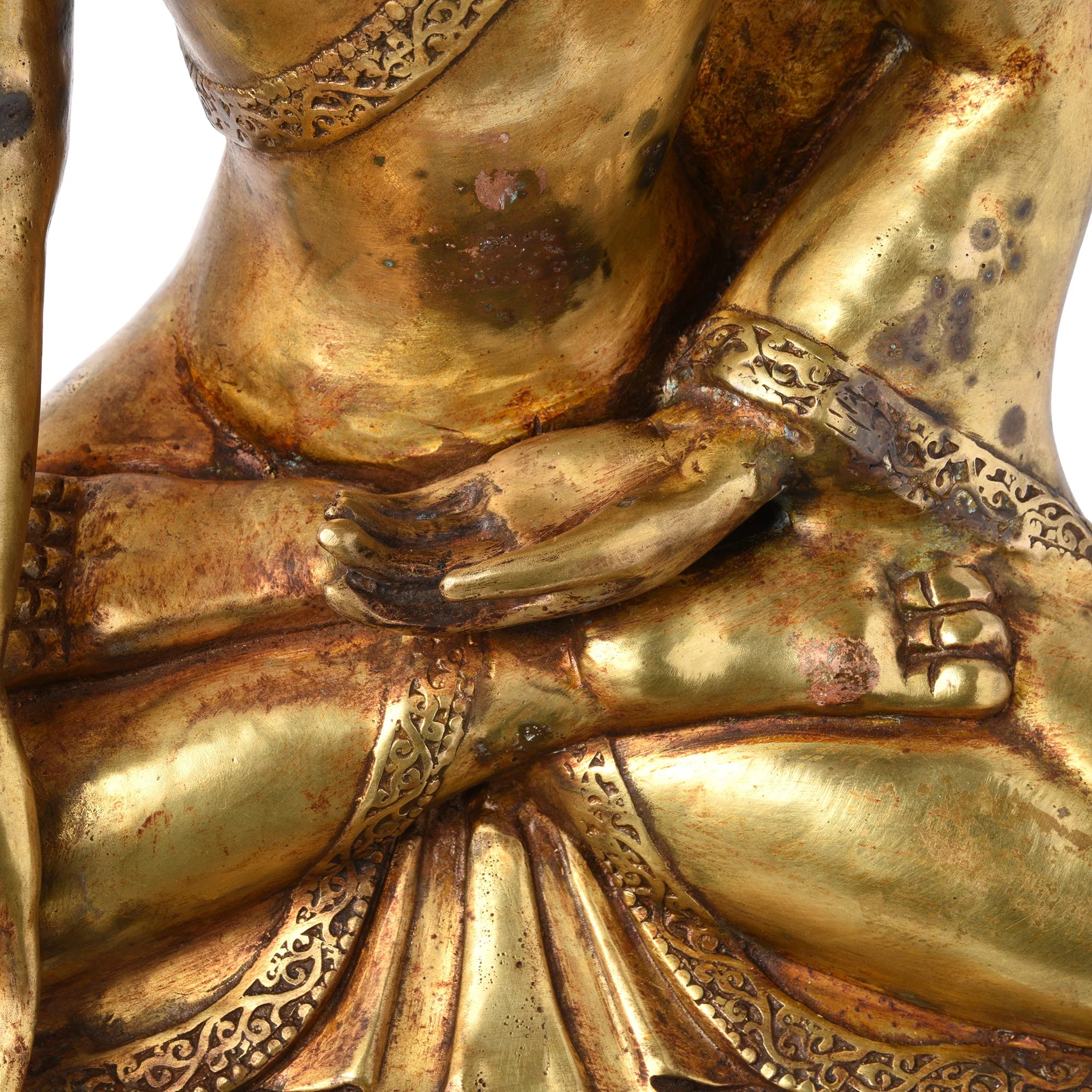 Gilt Bronze Sitting Buddha Statue - Varada Mudra Pose - Image 7