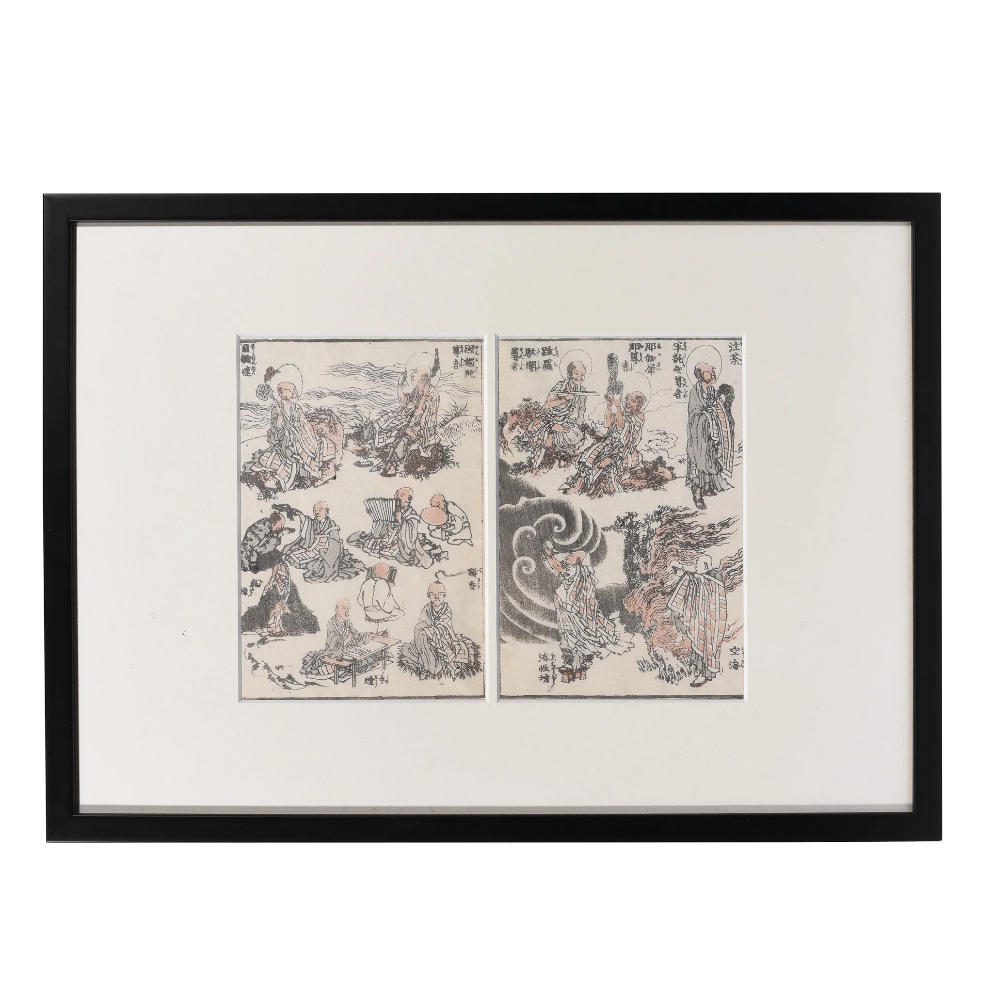 Buddhist Saints Manga Woodblock Print by Hokusai -19thC