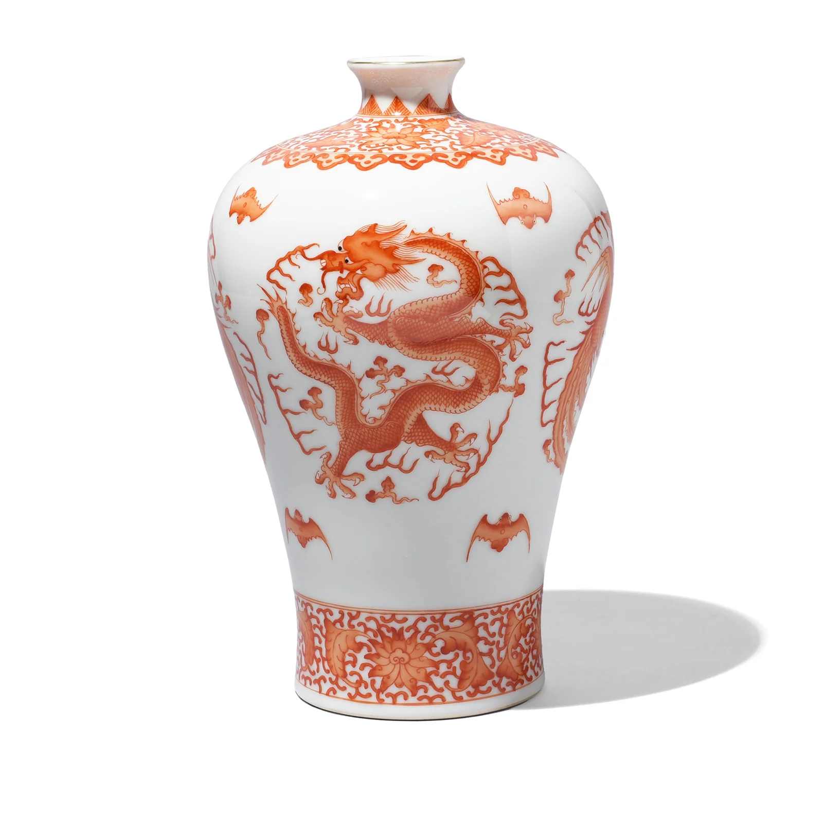 Burnt Orange Porcelain Meiping Vase - Dragon & Phoenix