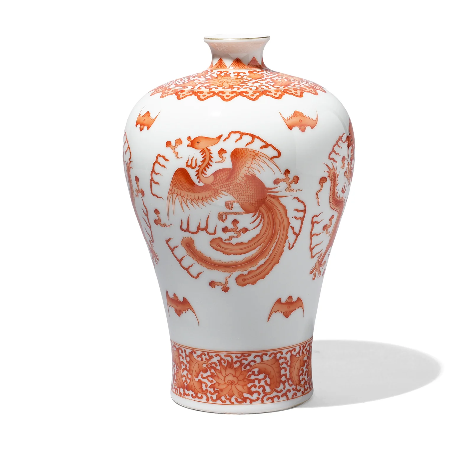 Burnt Orange Porcelain Meiping Vase - Dragon & Phoenix - Image 2