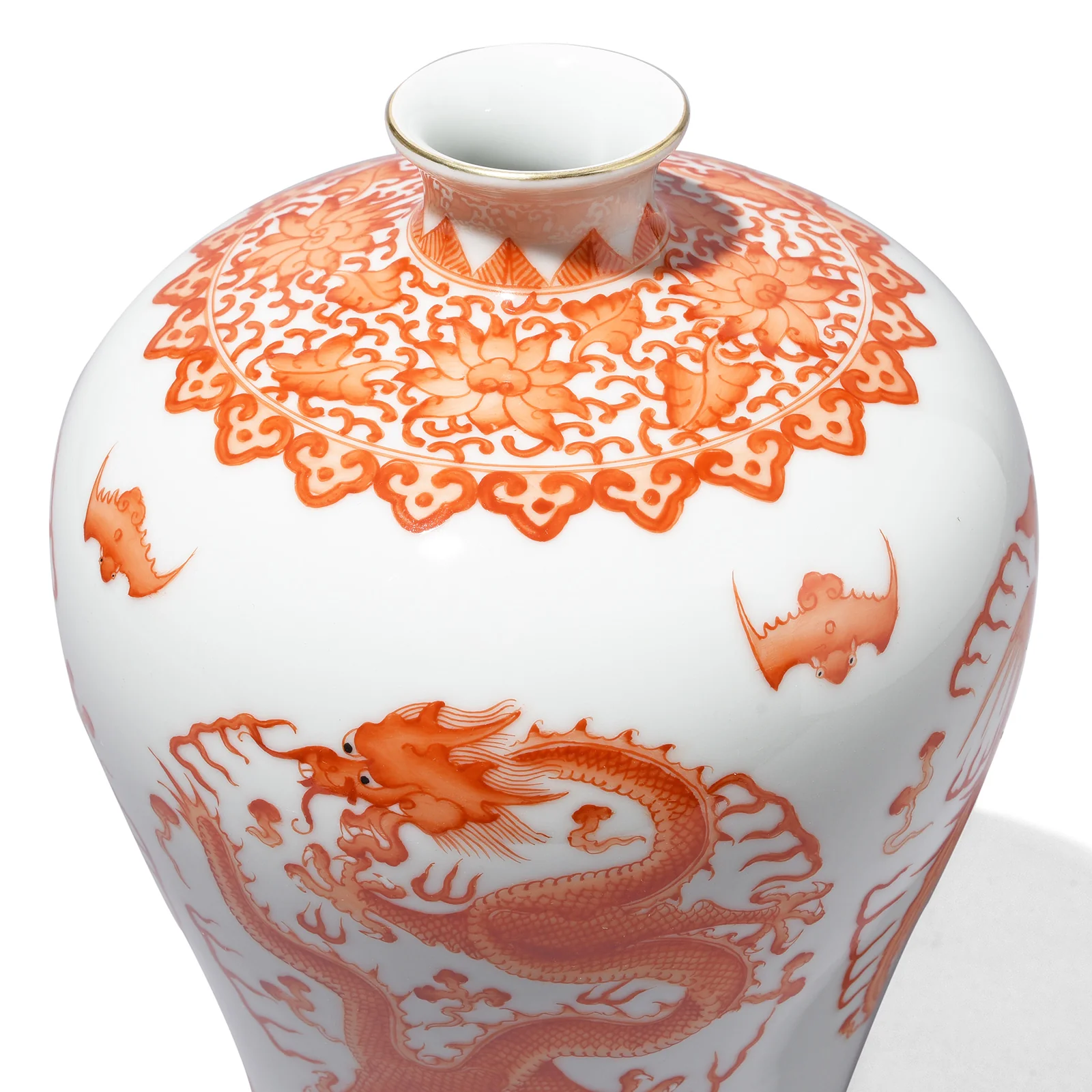 Burnt Orange Porcelain Meiping Vase - Dragon & Phoenix - Image 3