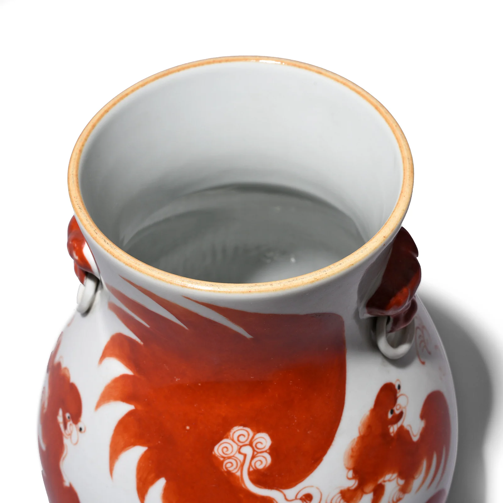 Coral Red Porcelain Vase - Snow Lion - Image 4