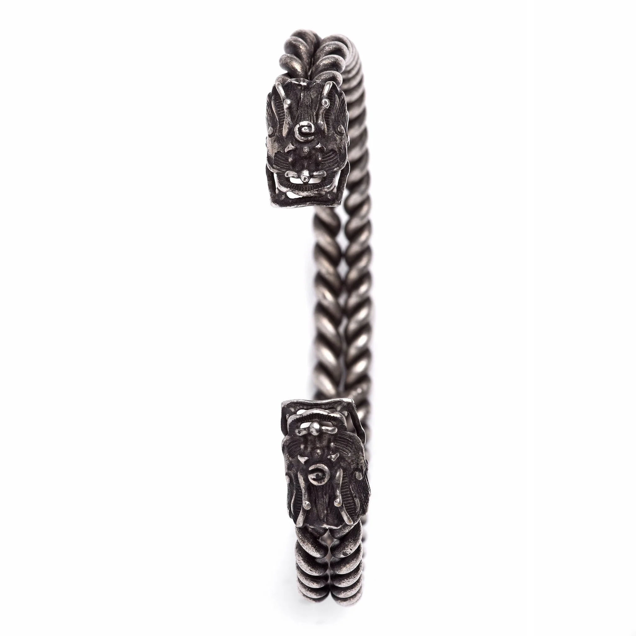 White Metal Miao Tribal Bangle - Dragon Design - Image 3
