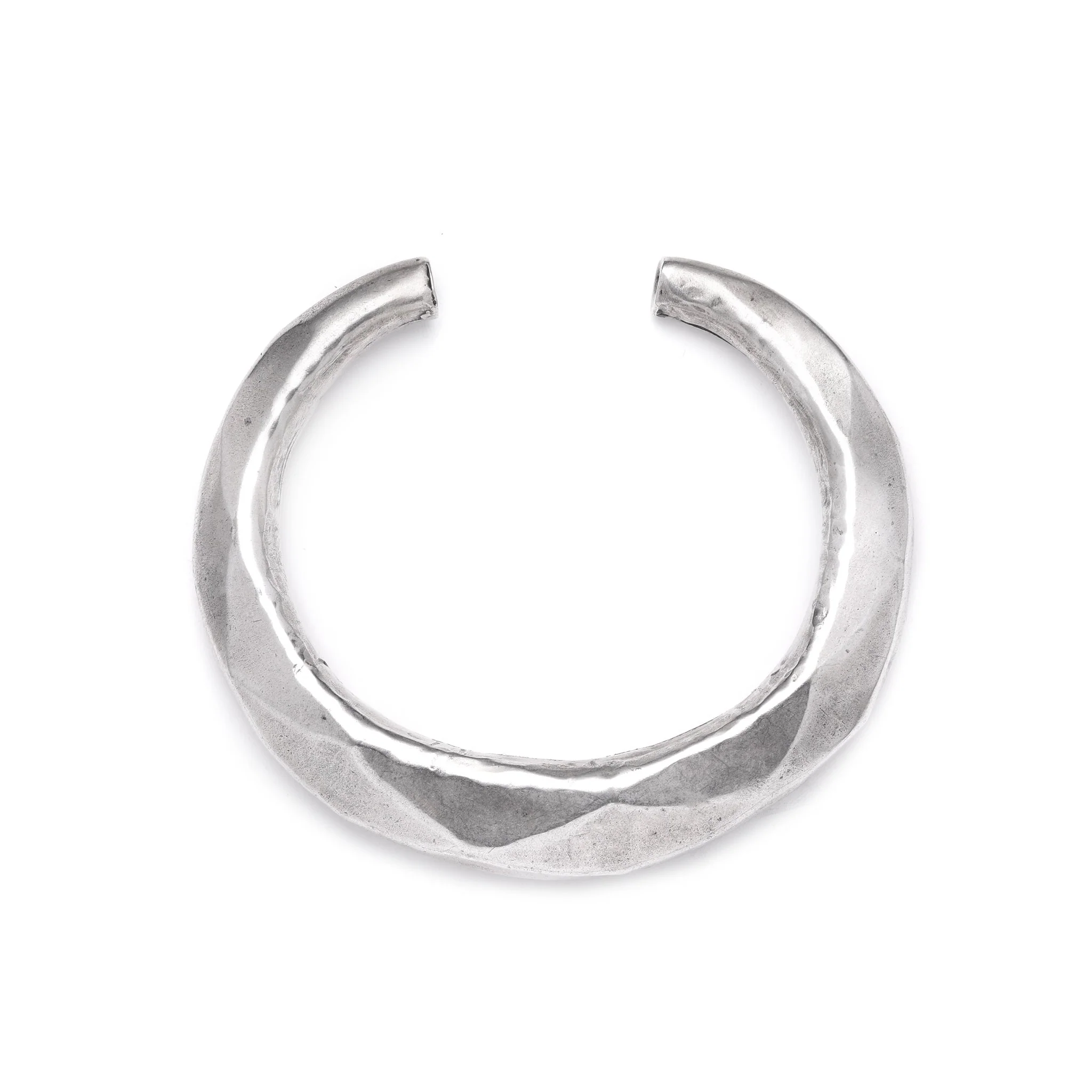 White Metal Facetted Miao Tribal Bangle - Image 2