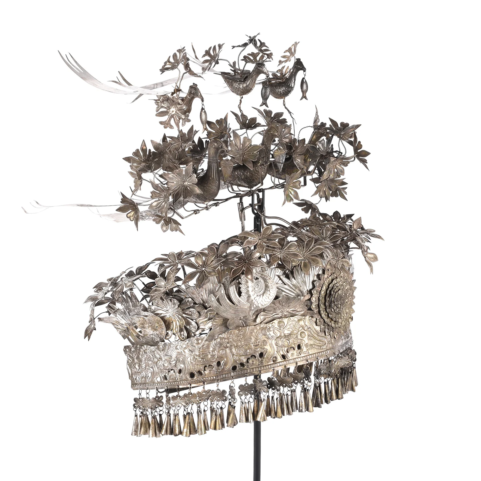 Decorative Miao Tribal Hat From Guizhou On Stand - Image 3