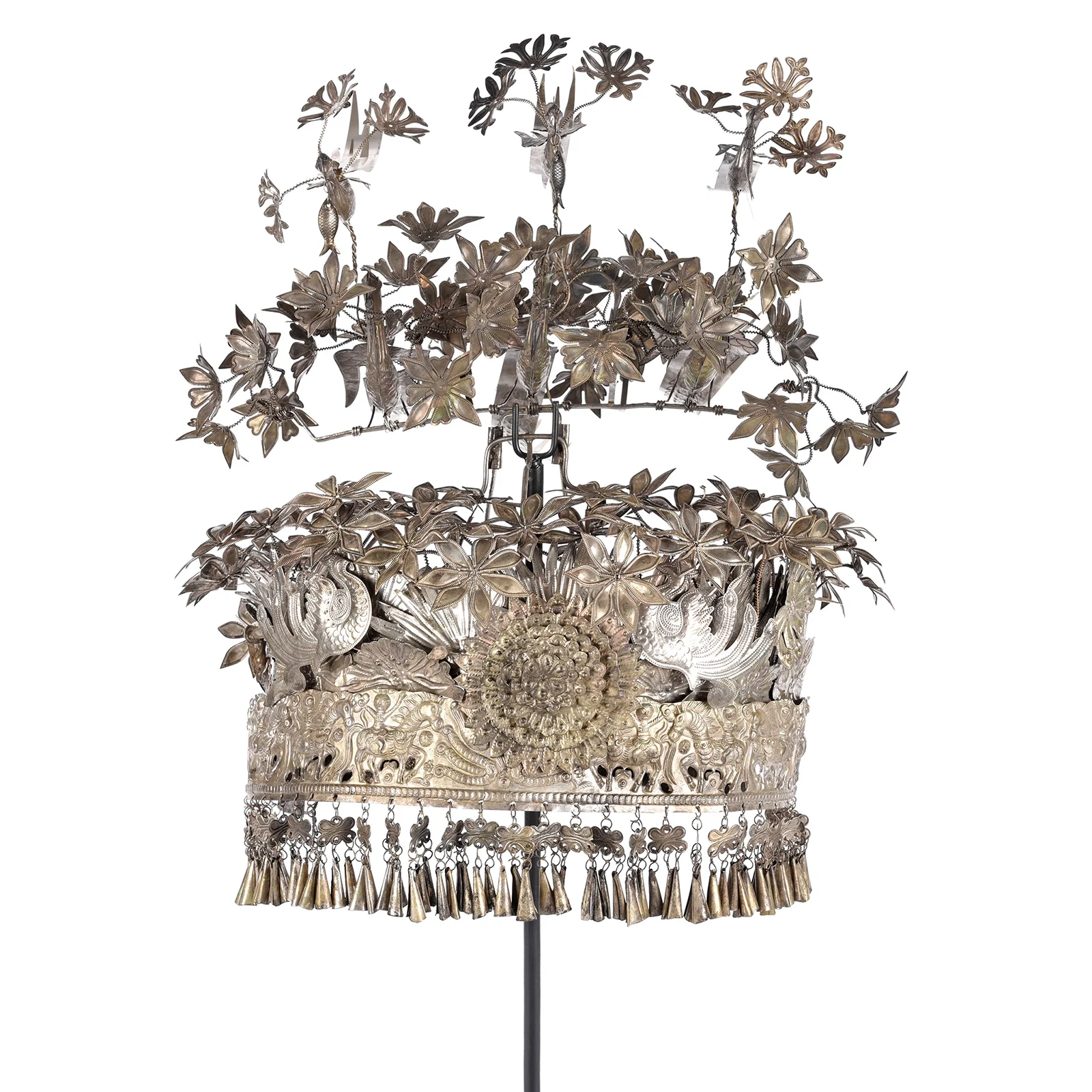 Decorative Miao Tribal Hat From Guizhou On Stand - Image 4