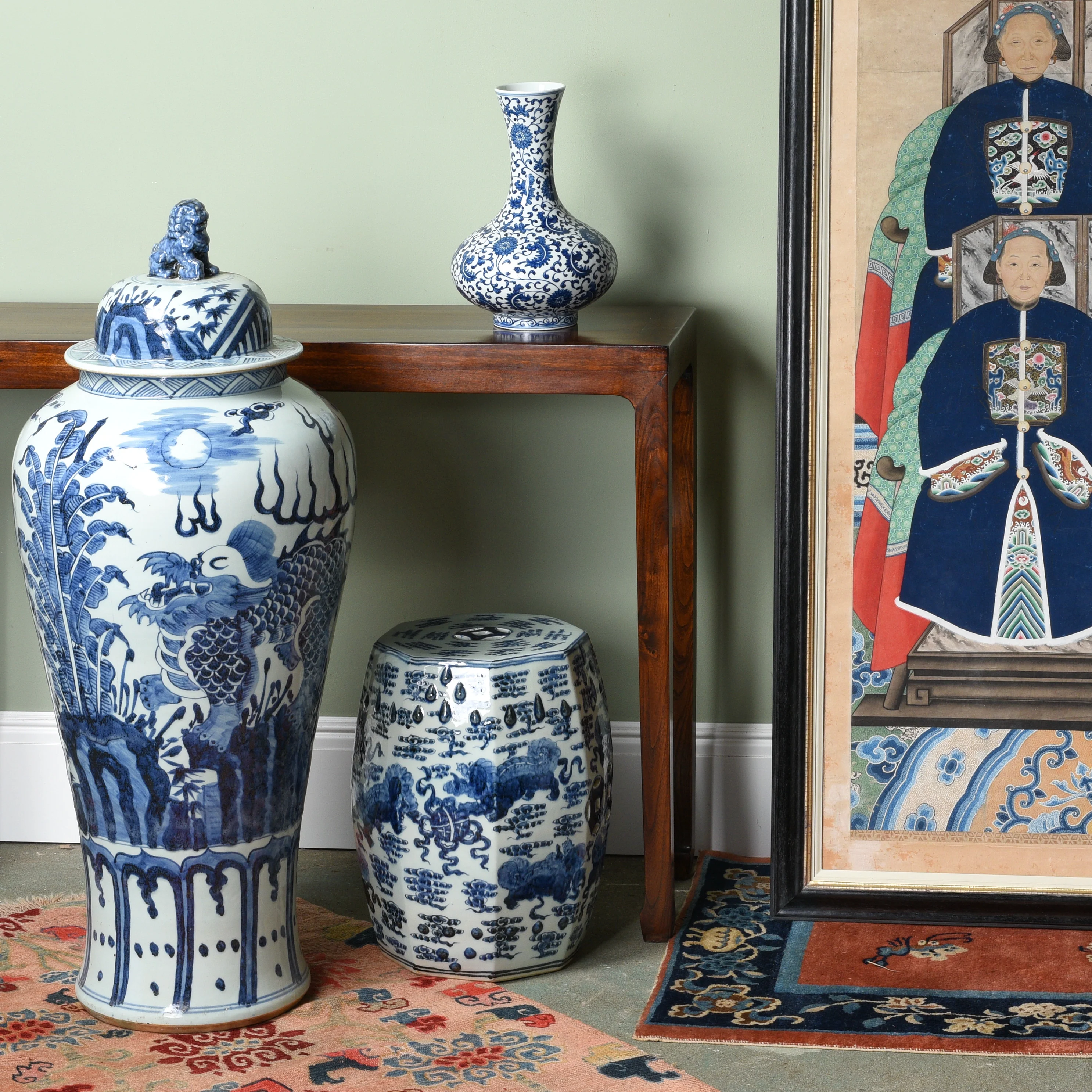 Blue & White Porcelain Tall Temple Jar & Cover - Qilin - Image 6