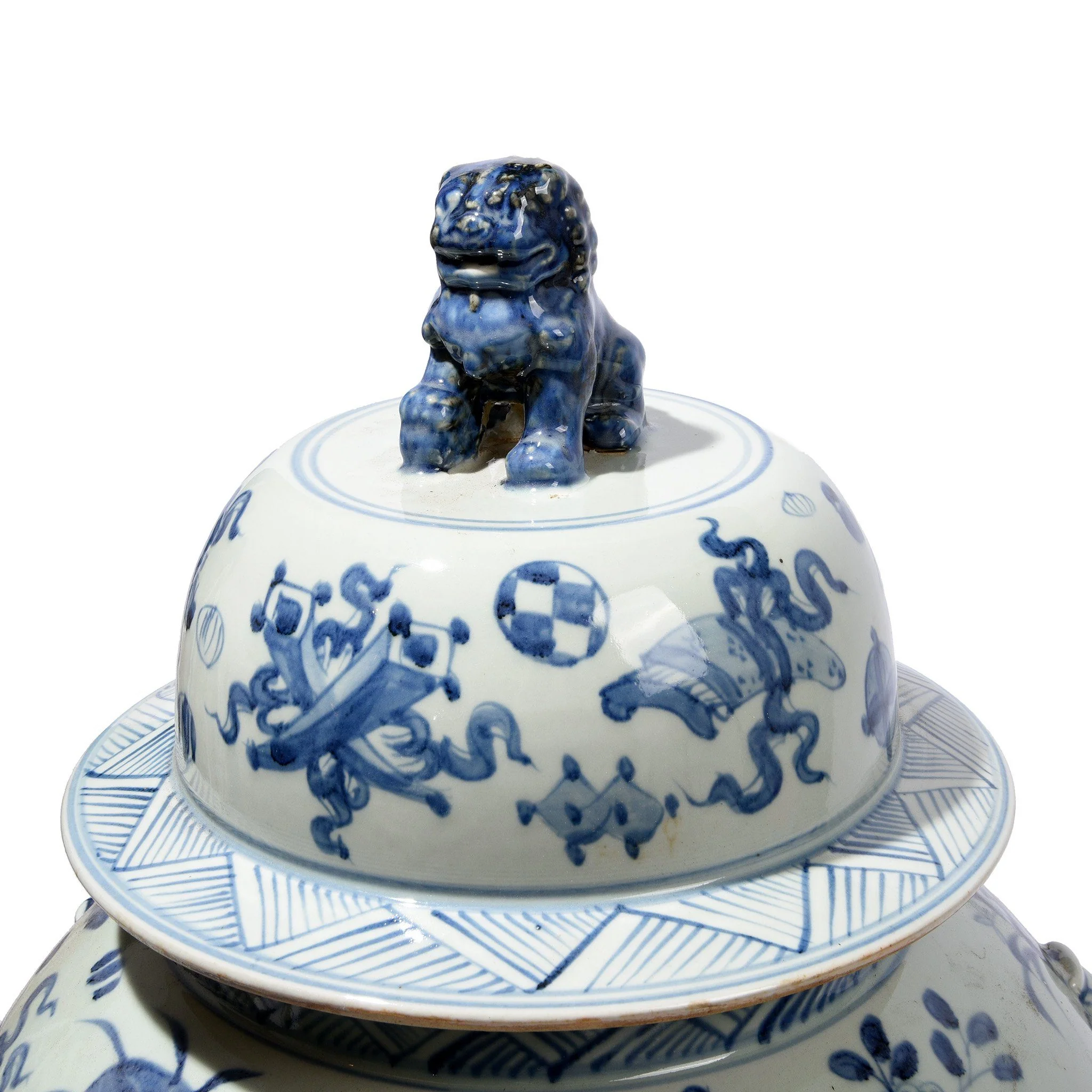 Blue & White Porcelain Tall Temple Jar & Cover - Image 2