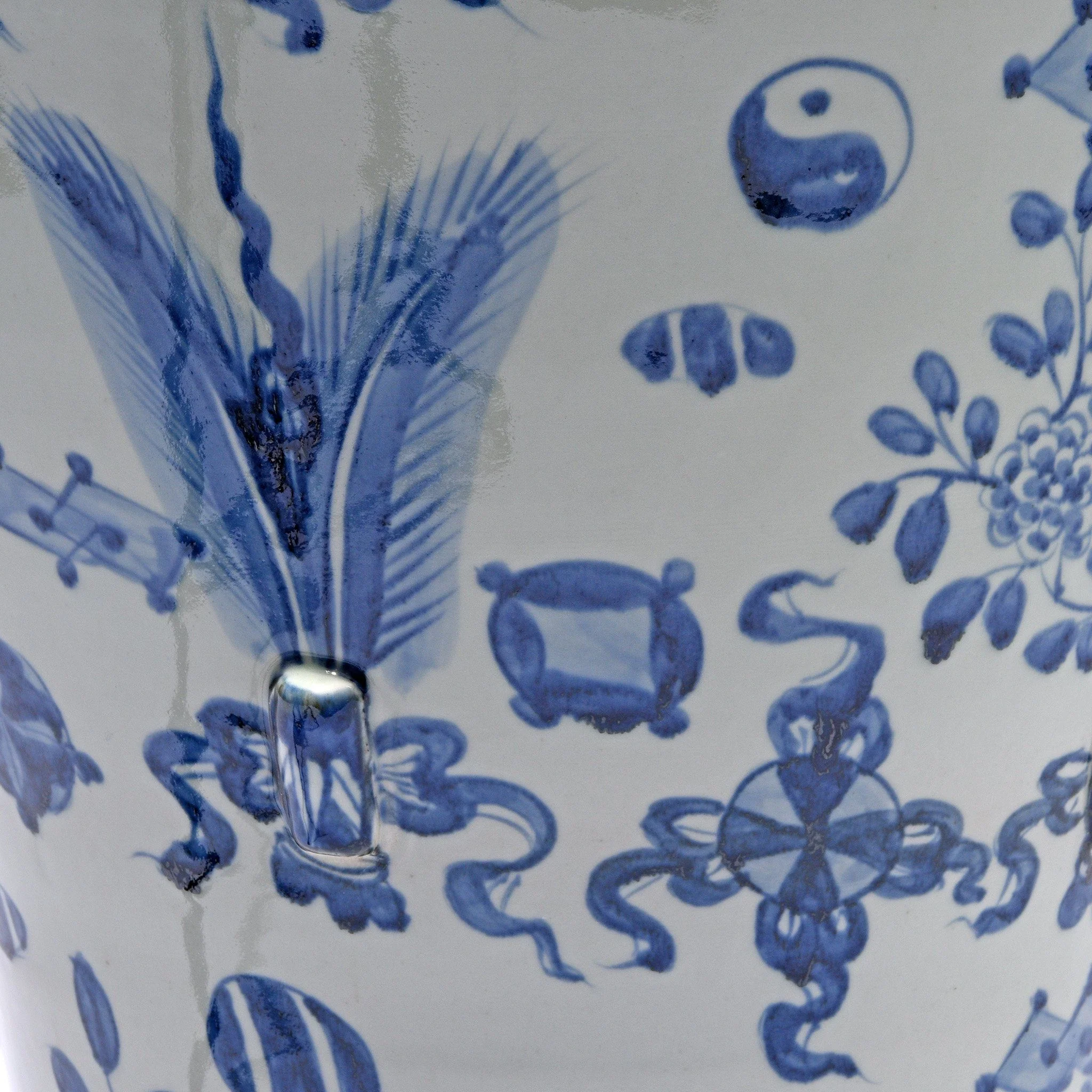 Blue & White Porcelain Tall Temple Jar & Cover - Image 4