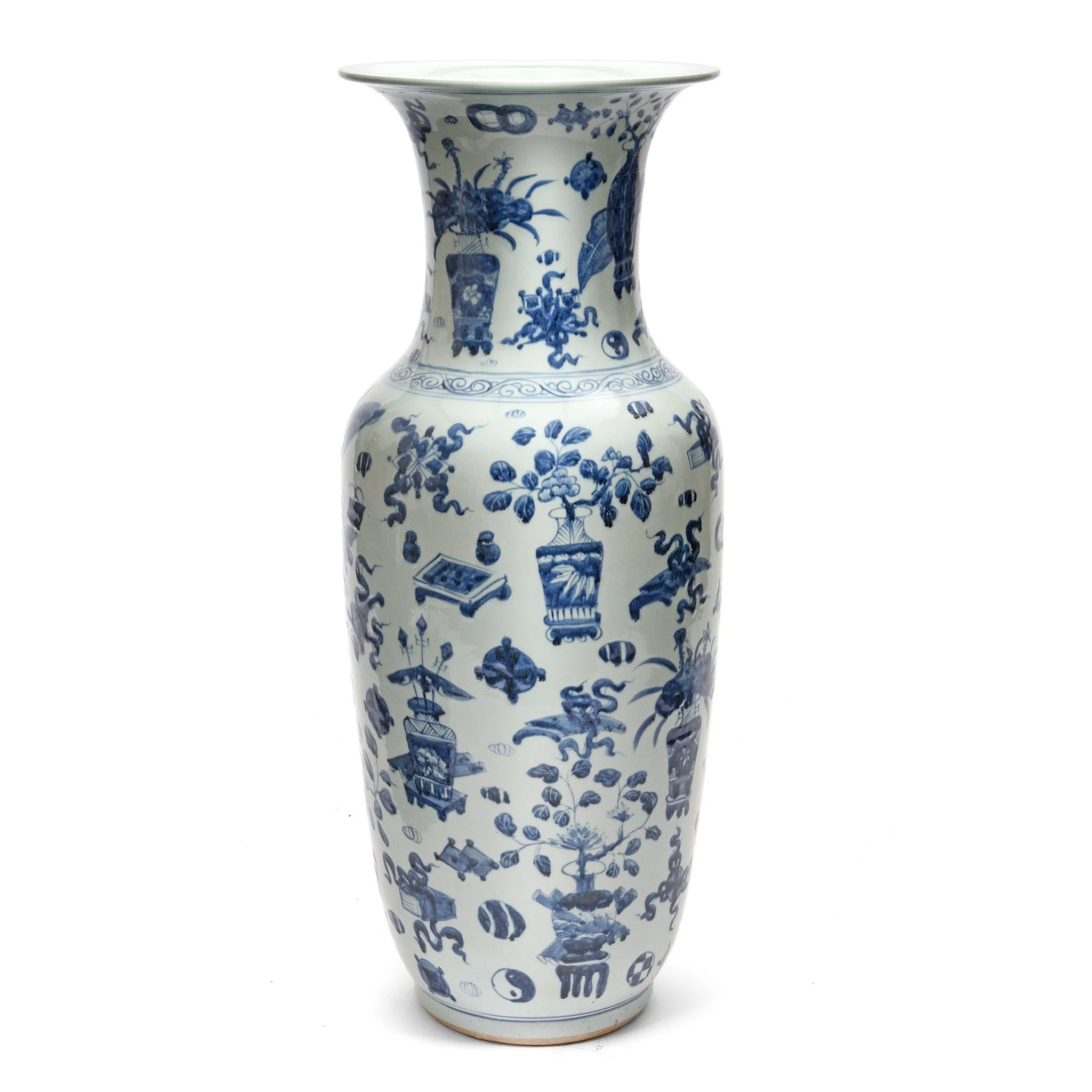 Tall Blue & White Porcelain Vase - Lucky Symbols - Image 3