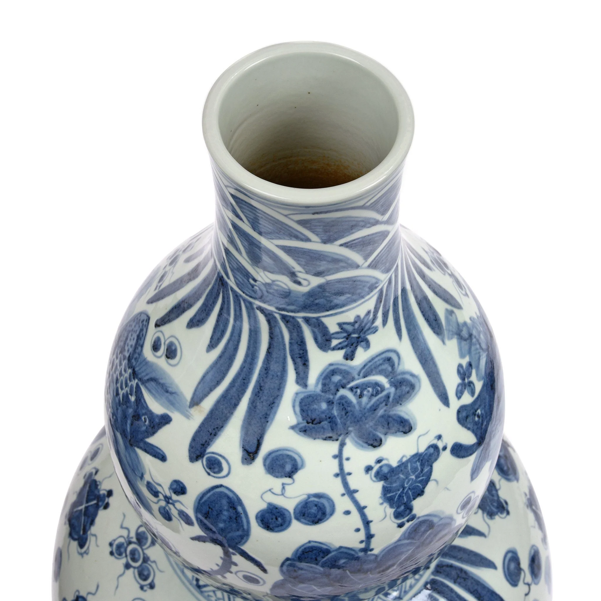 Blue & White Porcelain Double Gourd Jar - Fish Design - Image 4