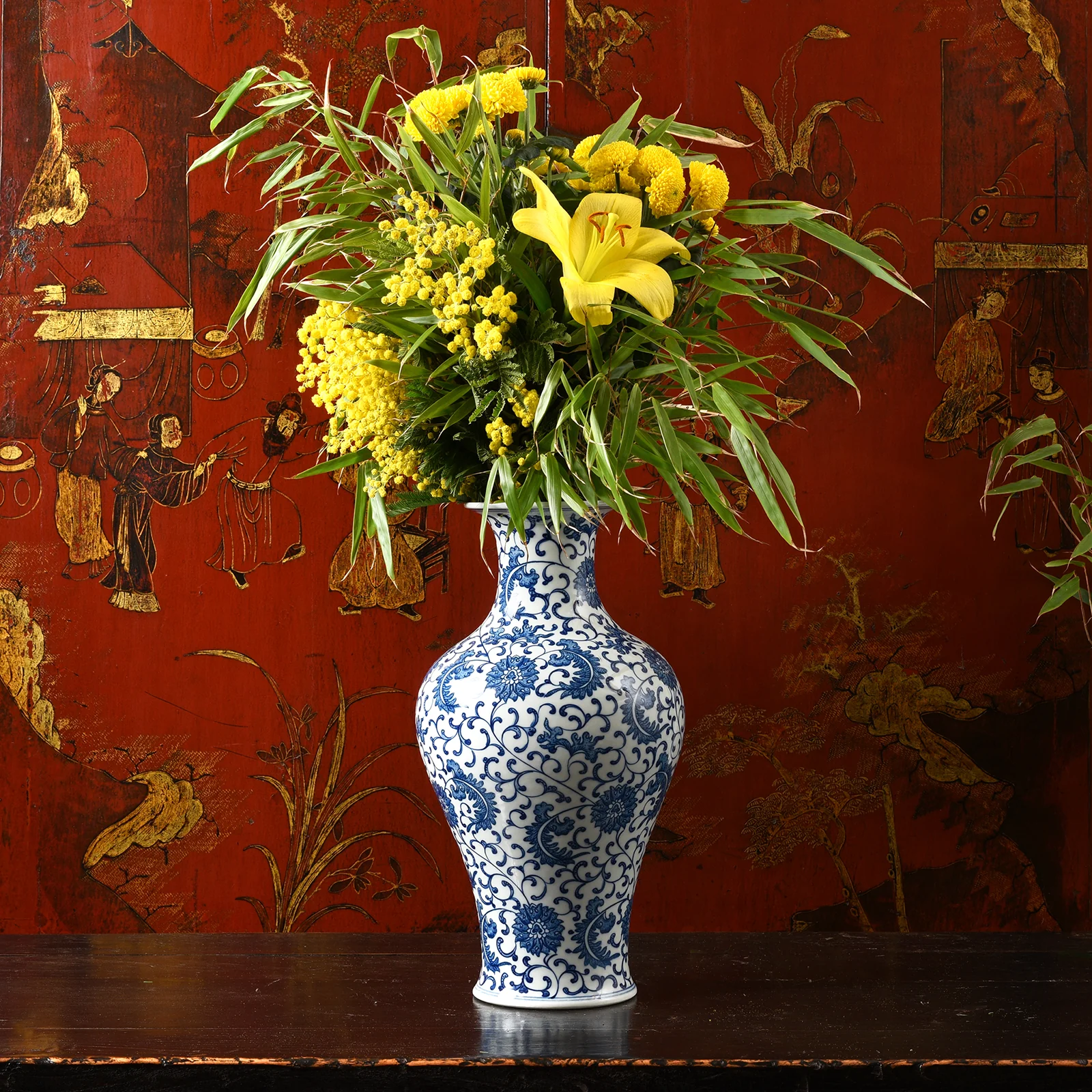 Blue & White Porcelain Vase - Chrysanthemum Design