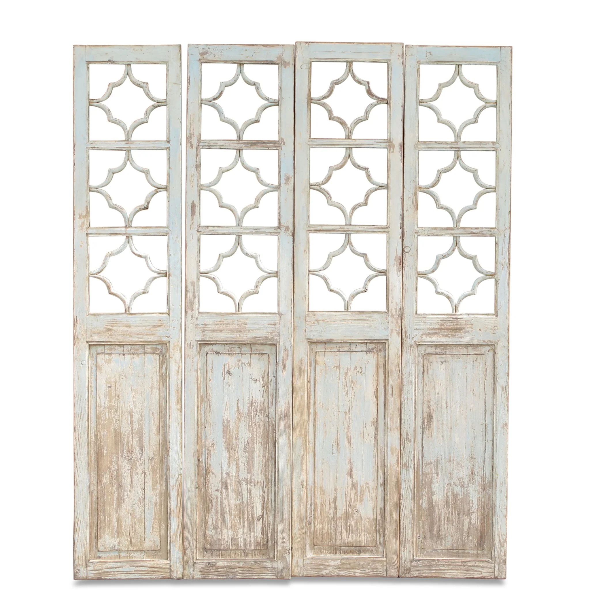 Painted Pine Lattice Window Panel From Shanxi - 100 Yrs Old