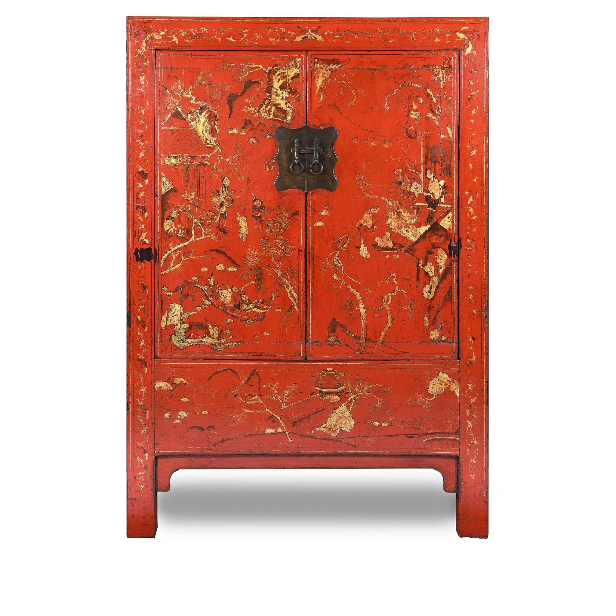 Antique Red Lacquer Wedding Cabinet from China - 19thC