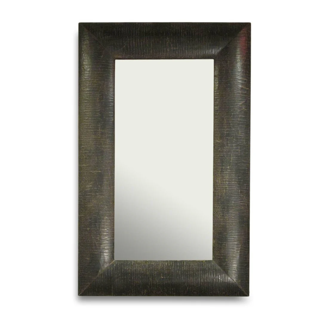 Reproduction Black Lacquer Crackle Leather Covered Mirror