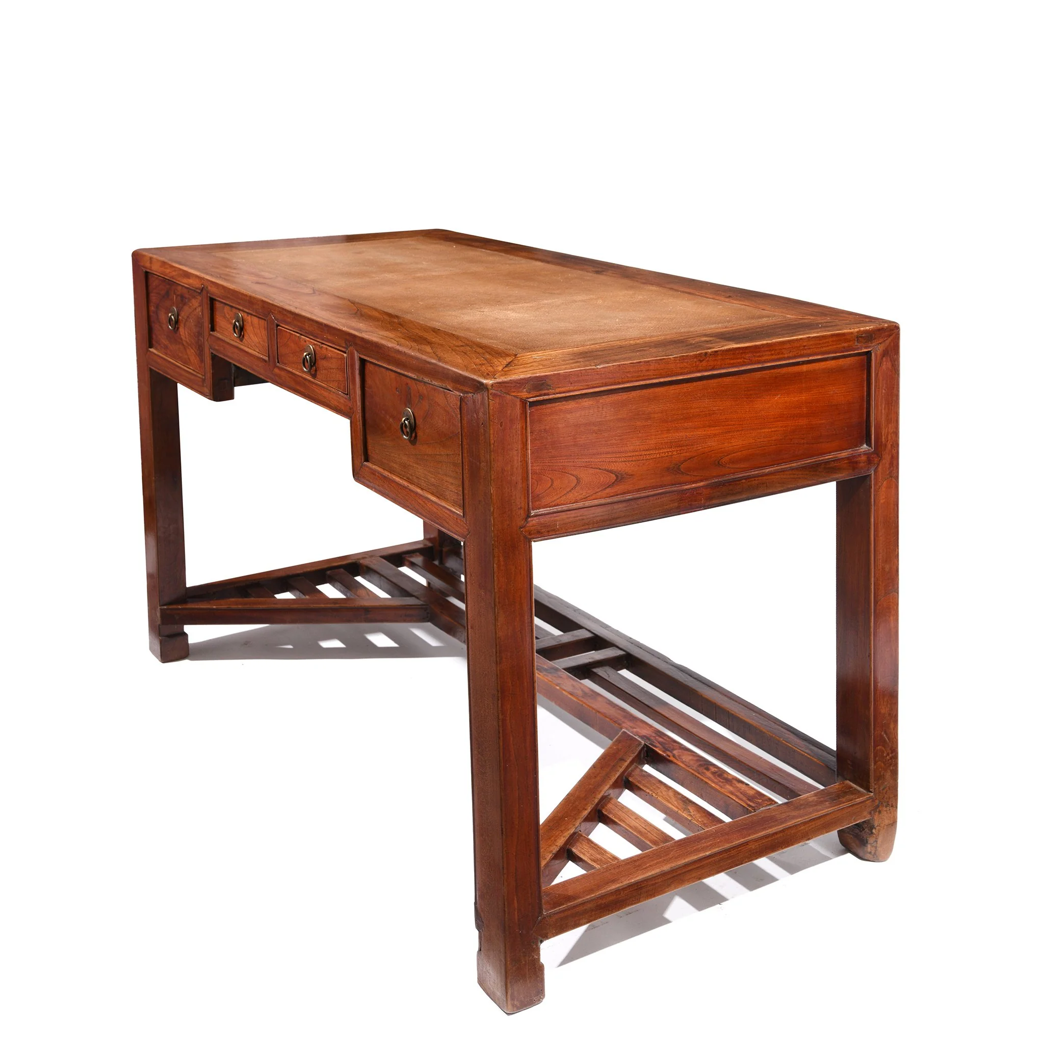 Red Elm Desk With Cane Top From Shanghai - 19thC - Image 3