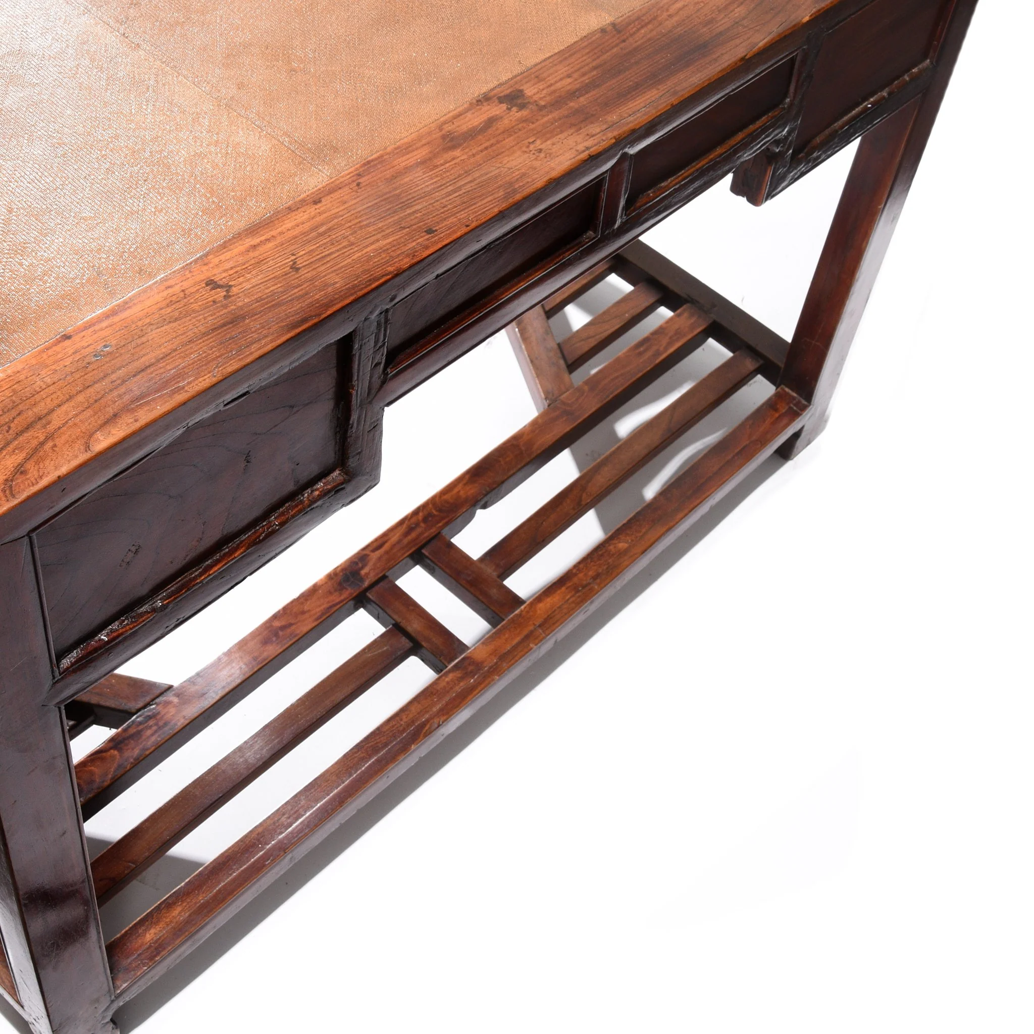 Red Elm Desk With Cane Top From Shanghai - 19thC - Image 4
