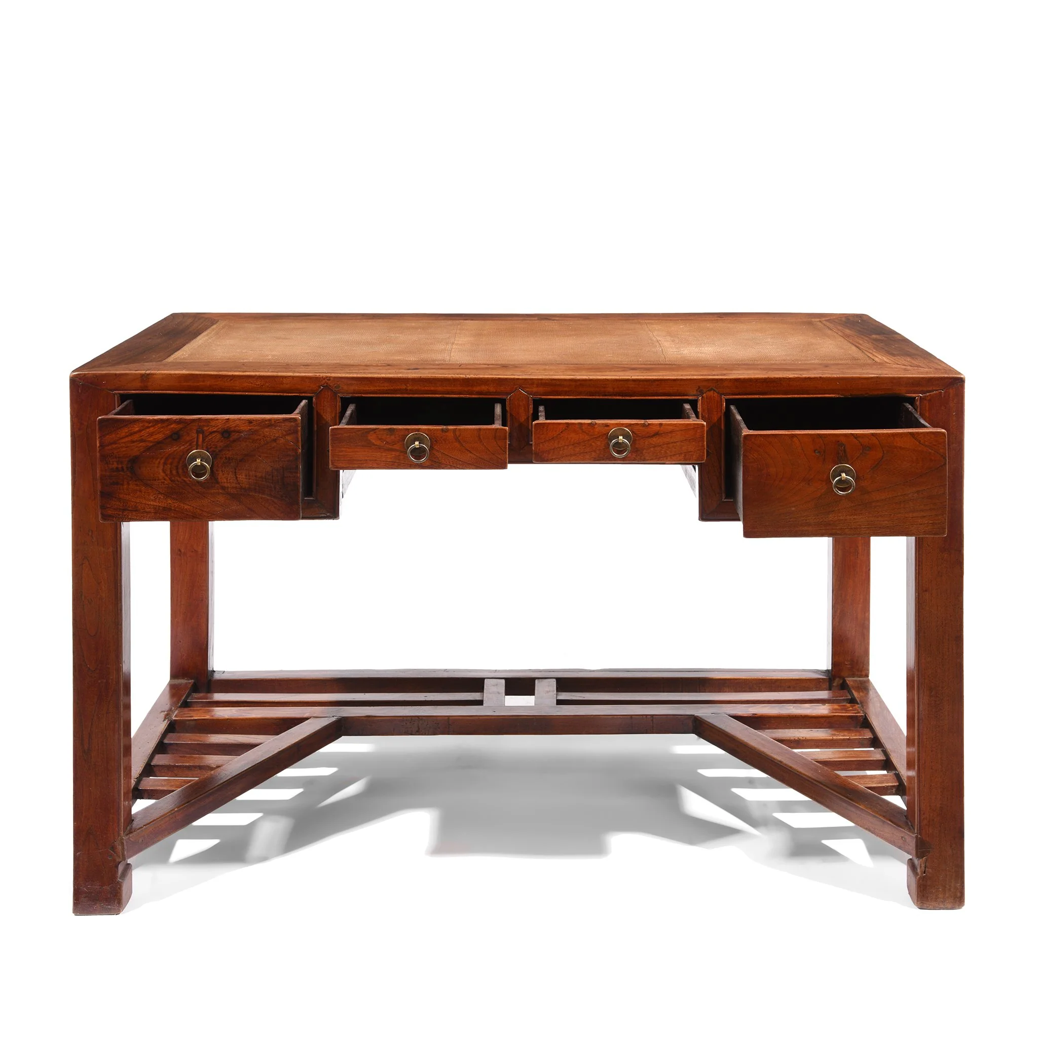 Red Elm Desk With Cane Top From Shanghai - 19thC - Image 7