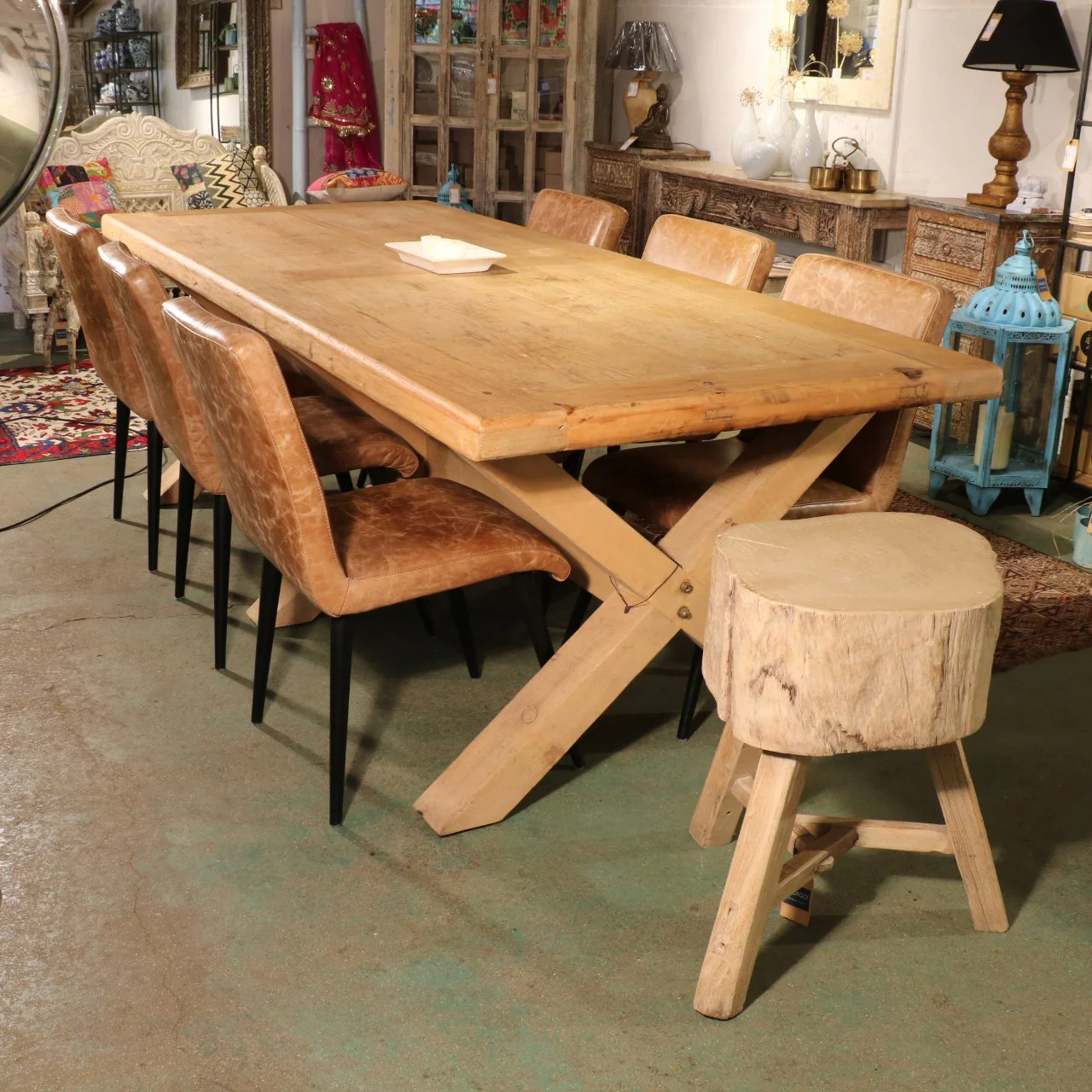 8 - 10 Seater Dining Table Made From Old Pine - X Leg Design - Image 2