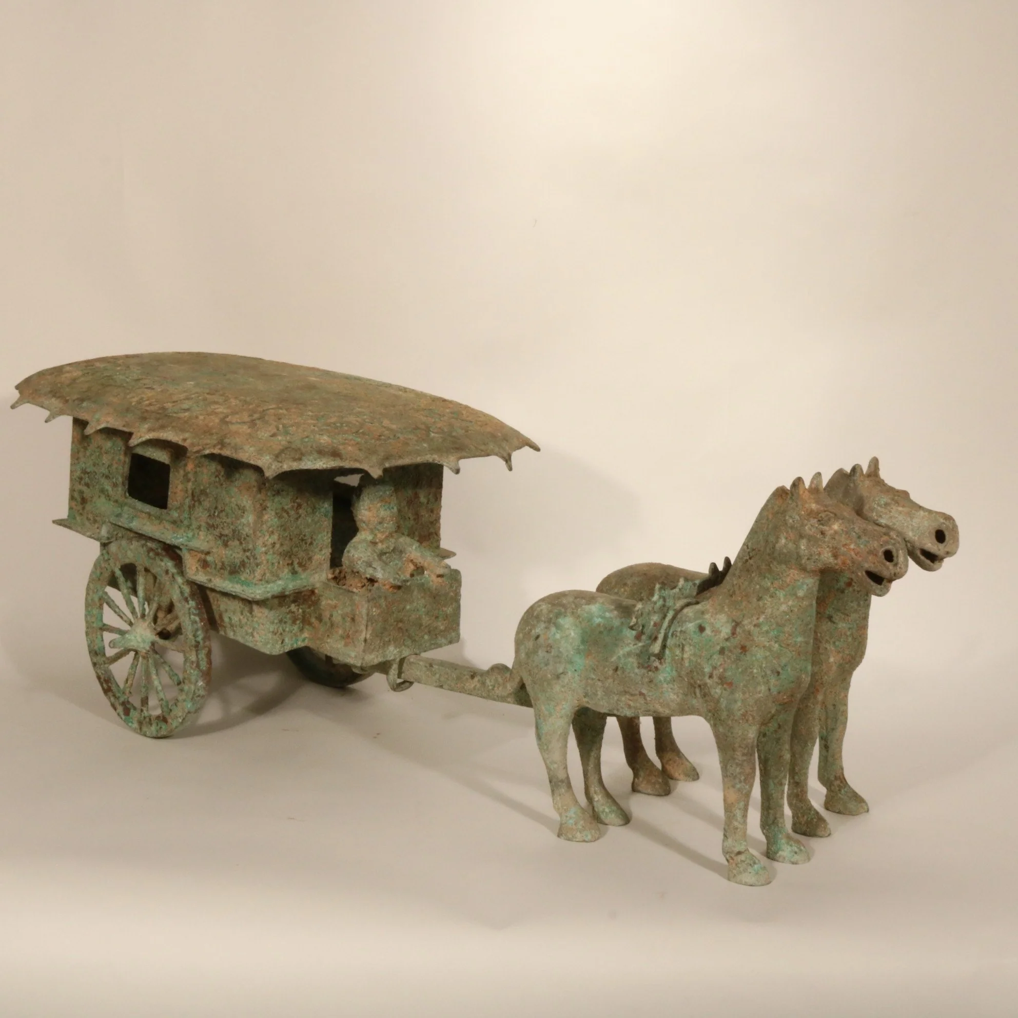 Chinese Bronze Cart with Horses