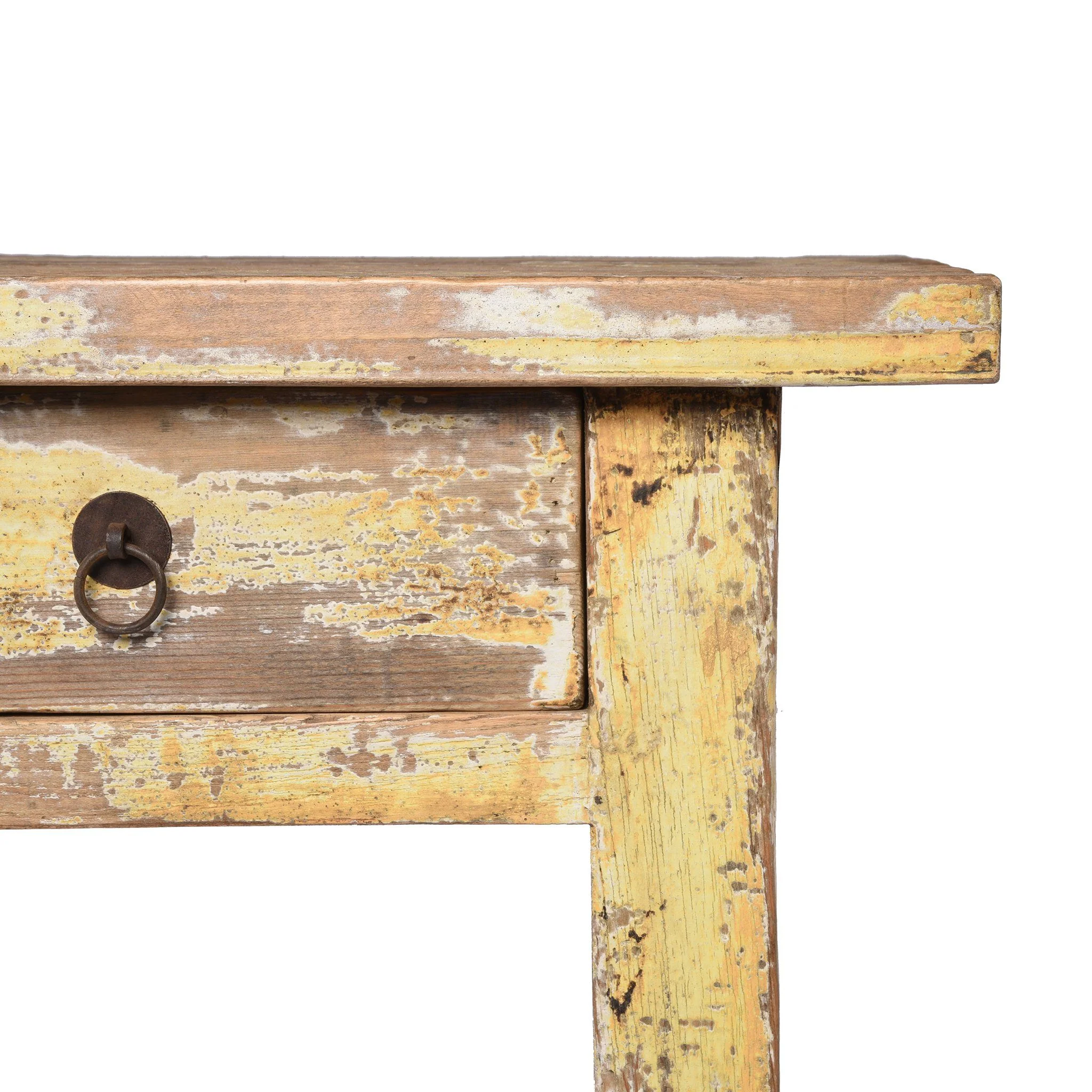 Country Table Made From Old Yellow Painted Pine - Image 2