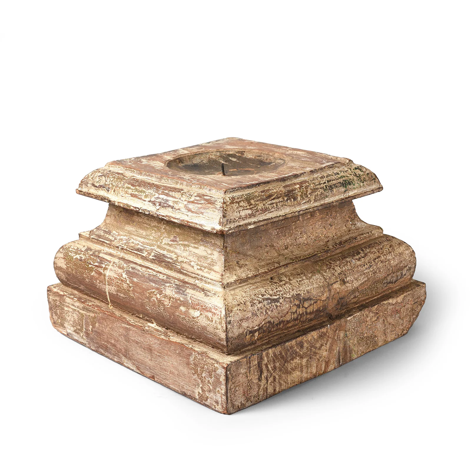 Old Painted Teak Capital Candlestand - Ca 1920 - Image 2