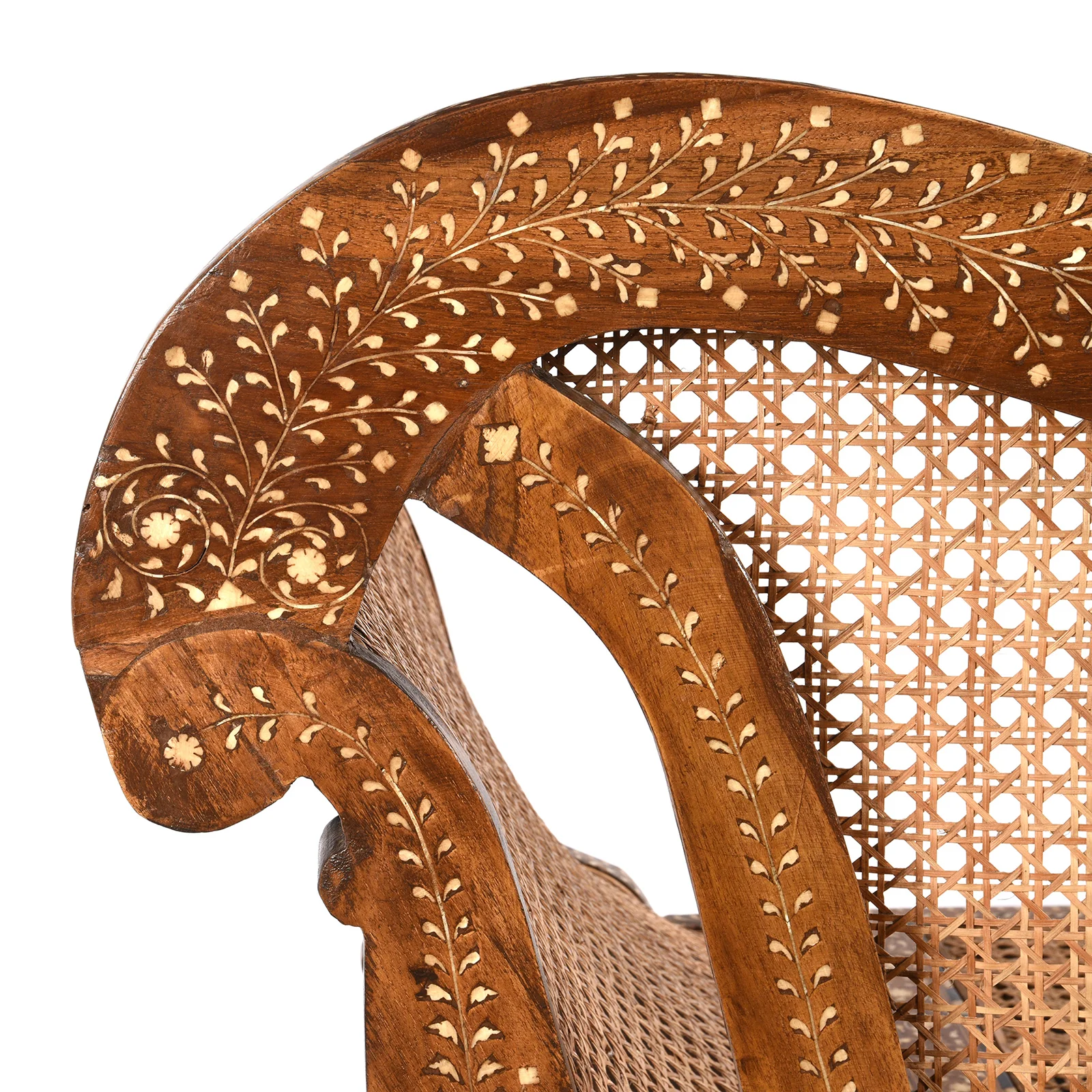 Anglo Indian Bone Inlaid Caned Teak Sofa - Early 20th Century - Image 5