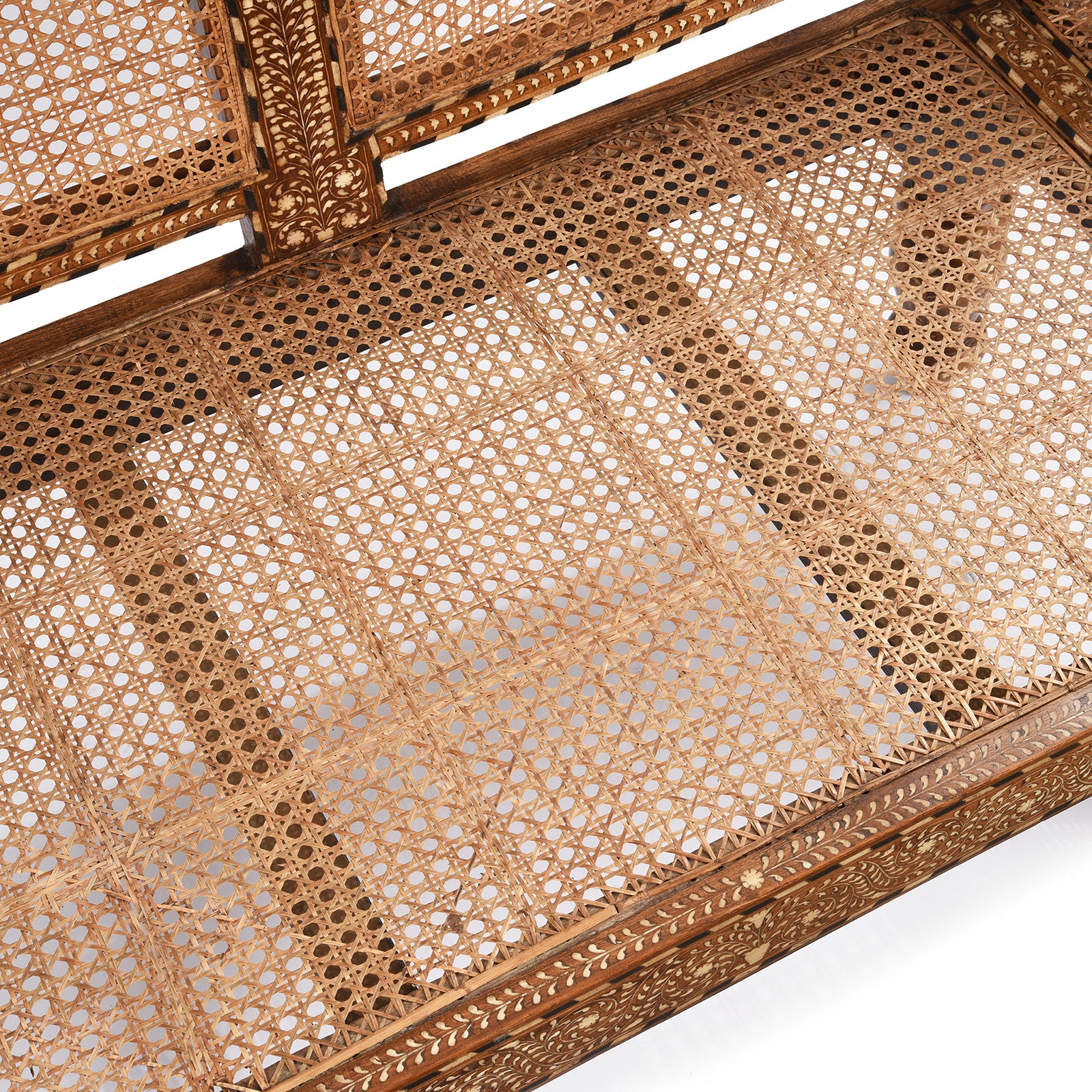 Anglo Indian Bone Inlaid Caned Teak Sofa - Early 20th Century - Image 6