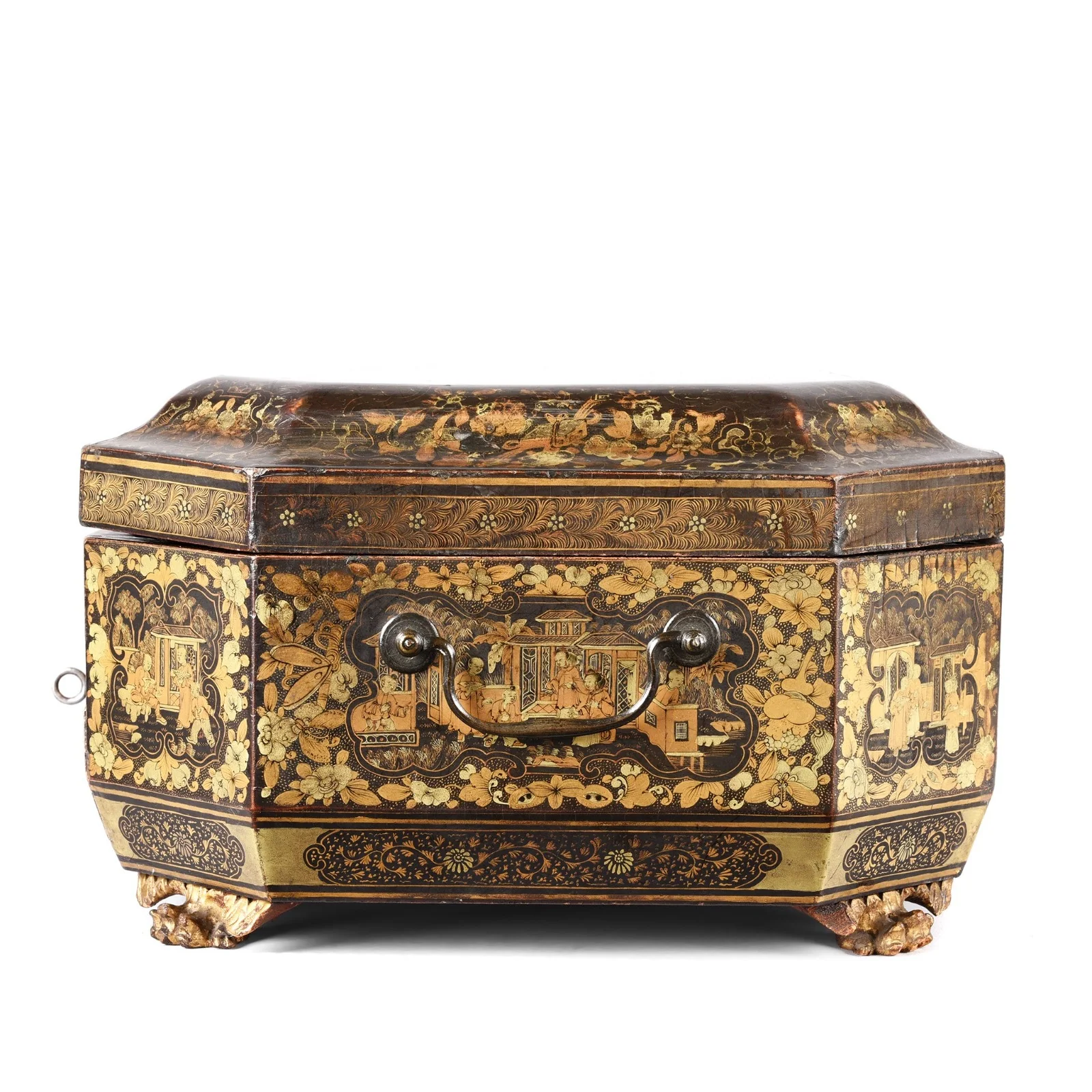 Canton Export Black Lacquer Sewing Box - Ca 1830's - Image 12