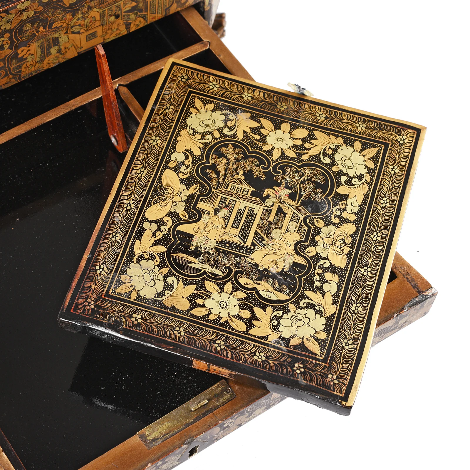 Canton Export Black Lacquer Sewing Box - Ca 1830's - Image 6